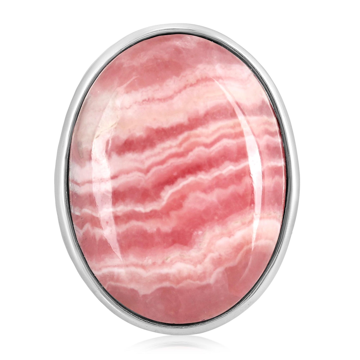 Sterling Silver Rhodochrosite Bold Oval Bezel Set Ring