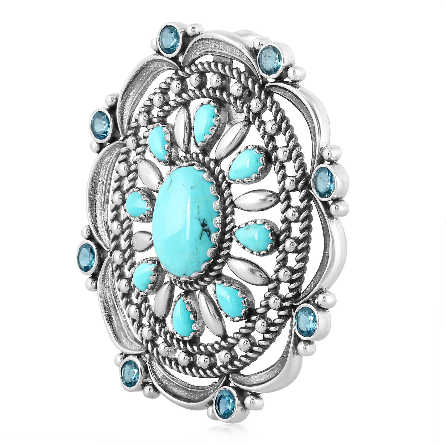 EXCLUSIVELY OURS! Sterling Silver Kingman Turquoise and London Blue Topaz Oval Statement Pendant Enhancer