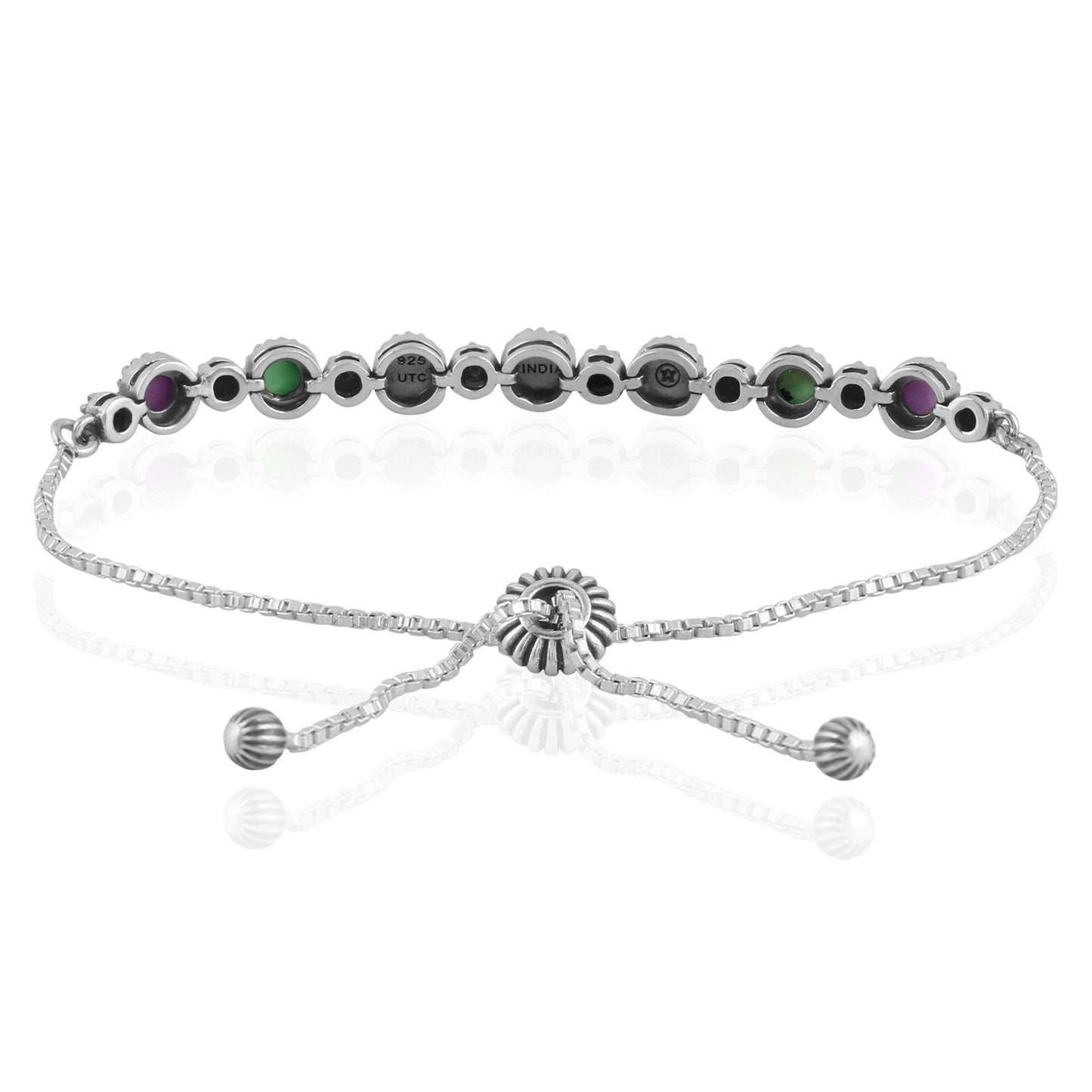 Sterling Silver Phosphosiderite, Turquoise, Variscite and Lapis Adjustable Friendship Bracelet