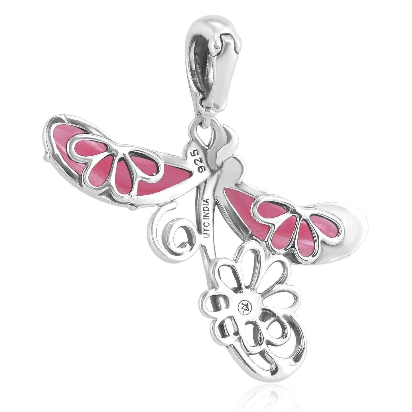 Sterling Silver Pink Shell and Variscite Fritz Casuse Dragonfly Pendant Enhancer