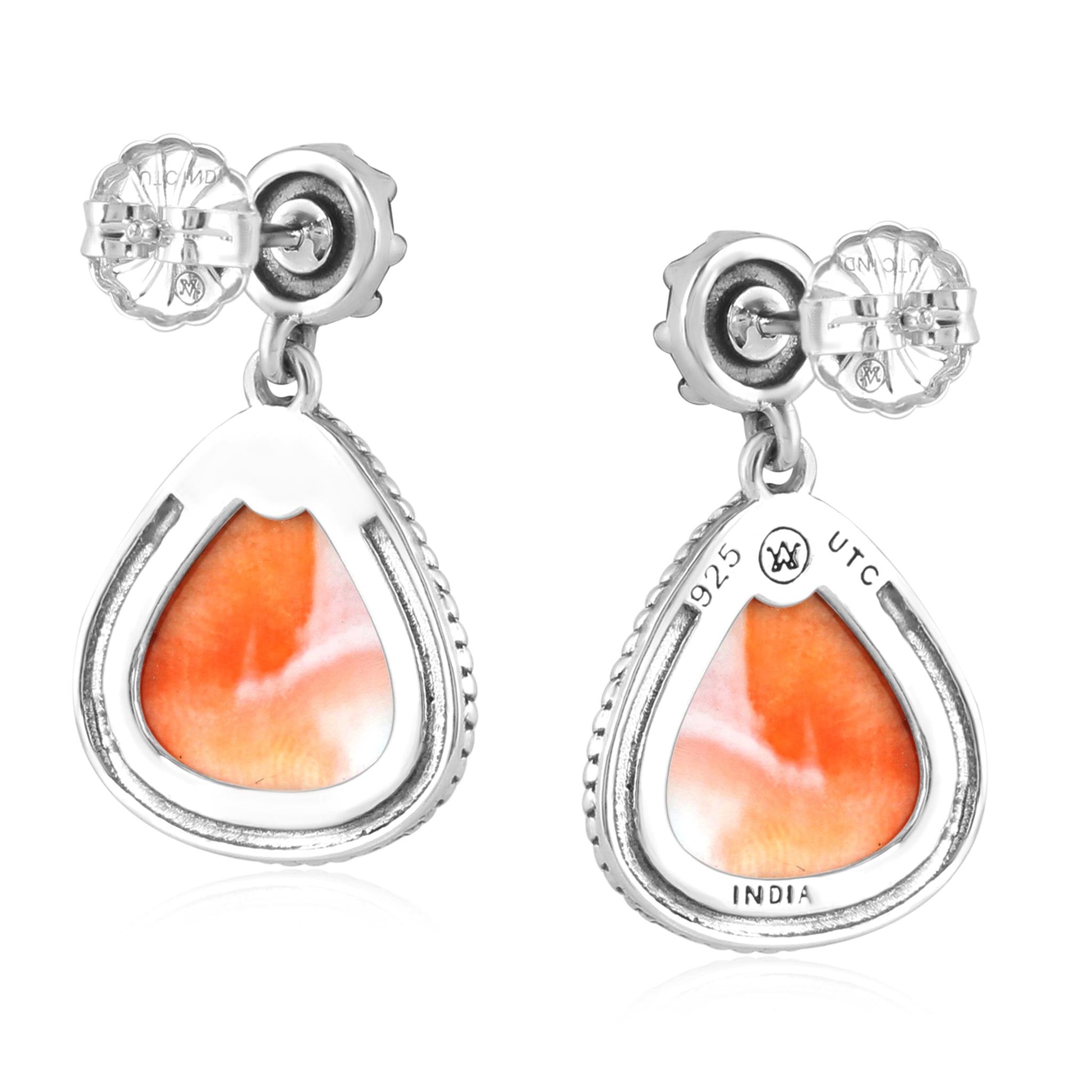 Sterling Silver Orange Spiny Oyster Trillion Cut Post Earrings