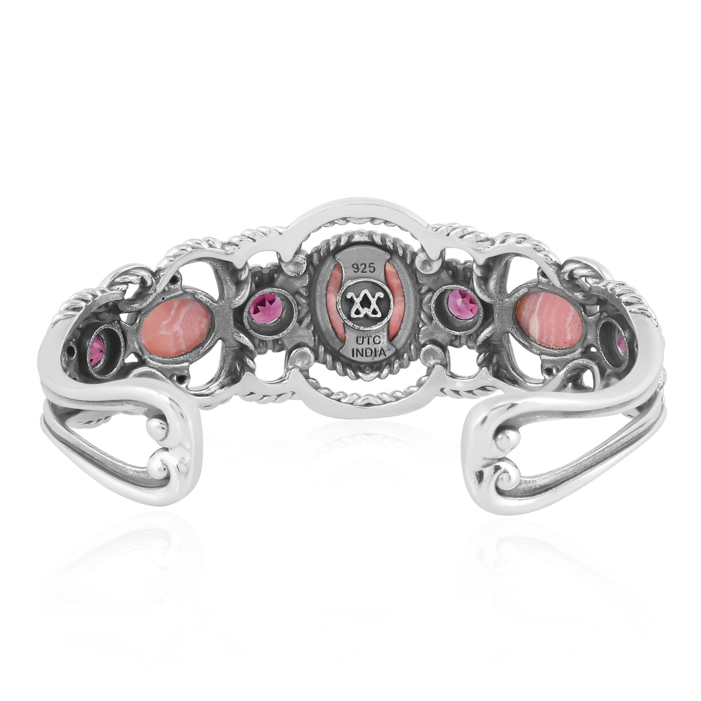 Sterling Silver Rhodochrosite and Rhodolite Garnet Desert Bloom Cuff Bracelet
