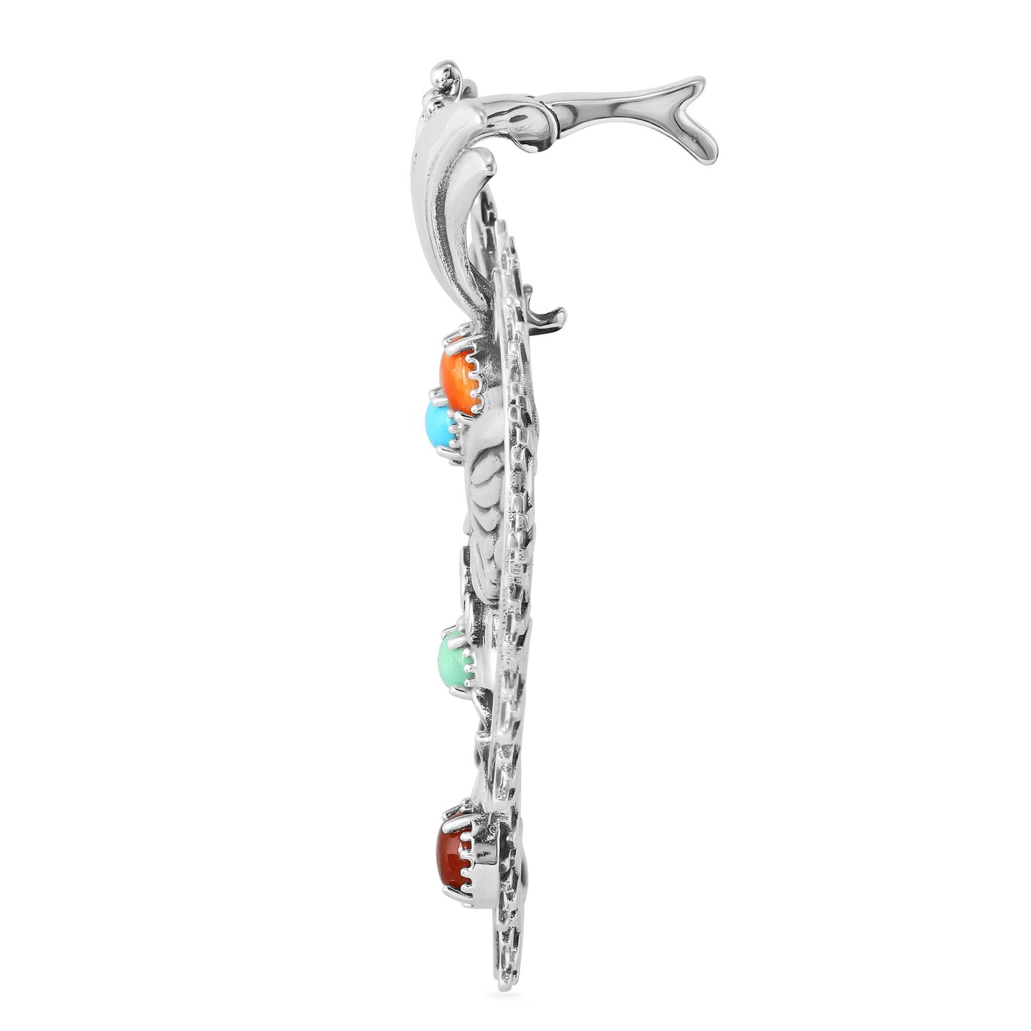 Sterling Silver Multi-Gemstone Fritz Casuse Heart Hummingbird Pendant Enhancer