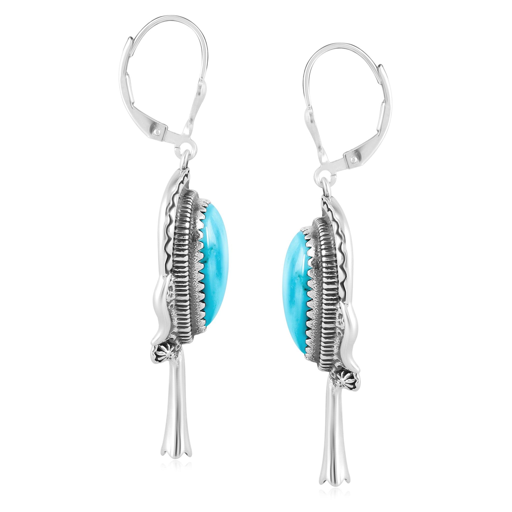 EXCLUSIVELY OURS! Sterling Silver Kingman Turquoise Squash Blossom Dangle Earrings