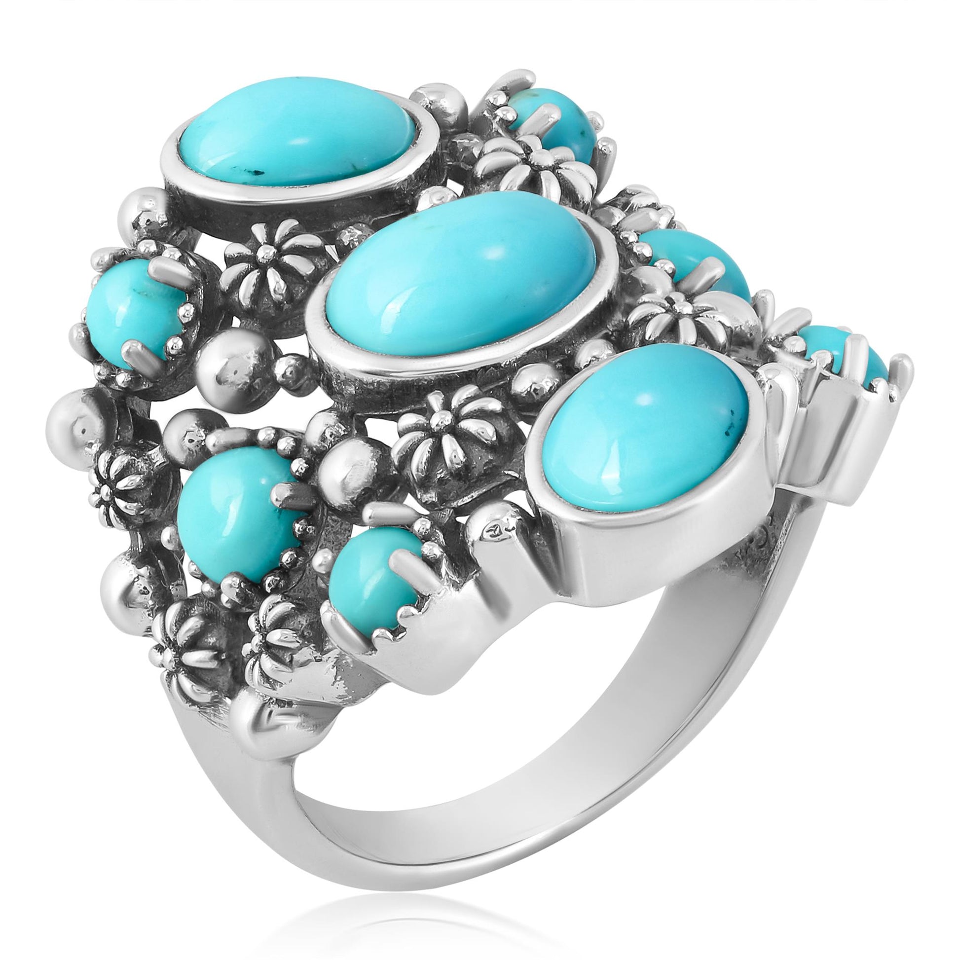 EXCLUSIVELY OURS! Sterling Silver Kingman Turquoise 9-Stone Cluster Ring
