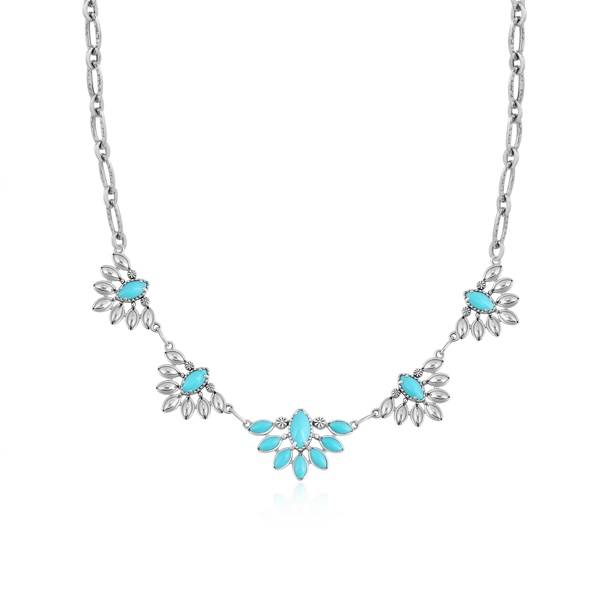 Sterling Silver Sleeping Beauty Turquoise Marquise Station Necklace