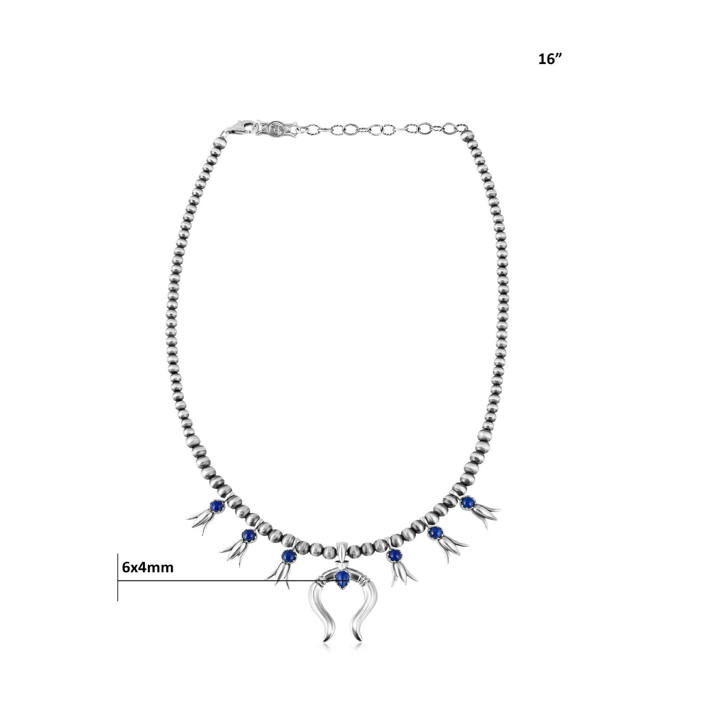 Sterling Silver Lapis Beaded Squash Blossom Necklace