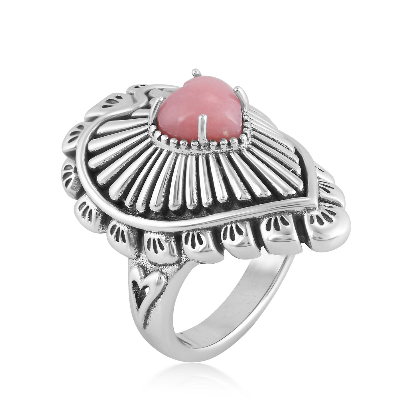 Sterling Silver Pink Opal Bold Heart Ring