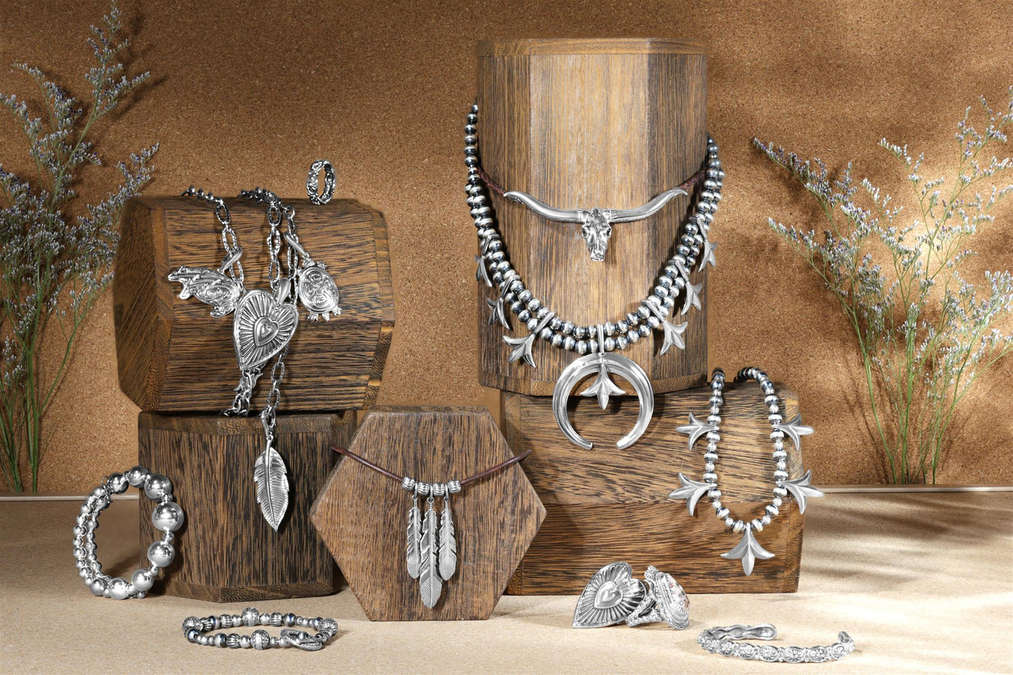 Sterling Silver Peak Squash Blossom Beaded Necklace, 17 to 21 Inches