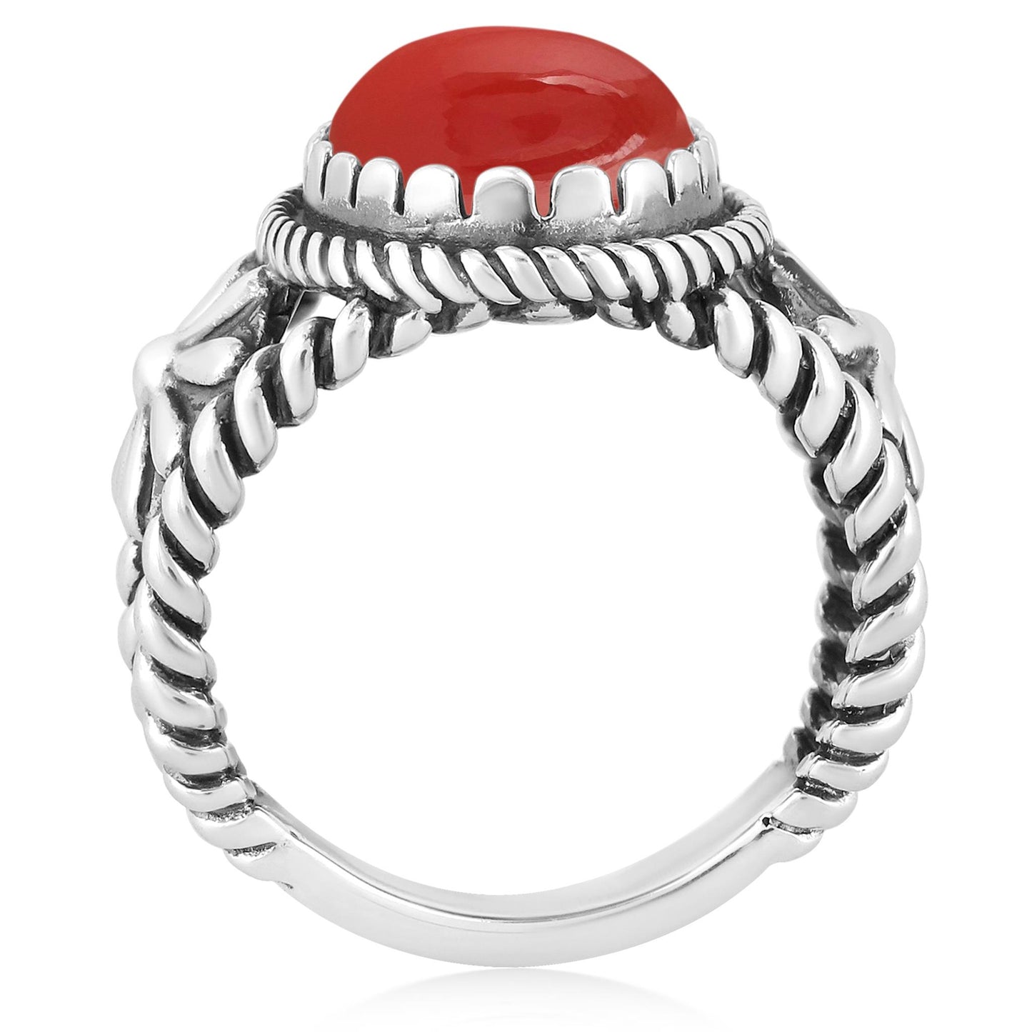 Sterling Silver Red Onyx Concha Flower Design Ring, Sizes 5 to 10