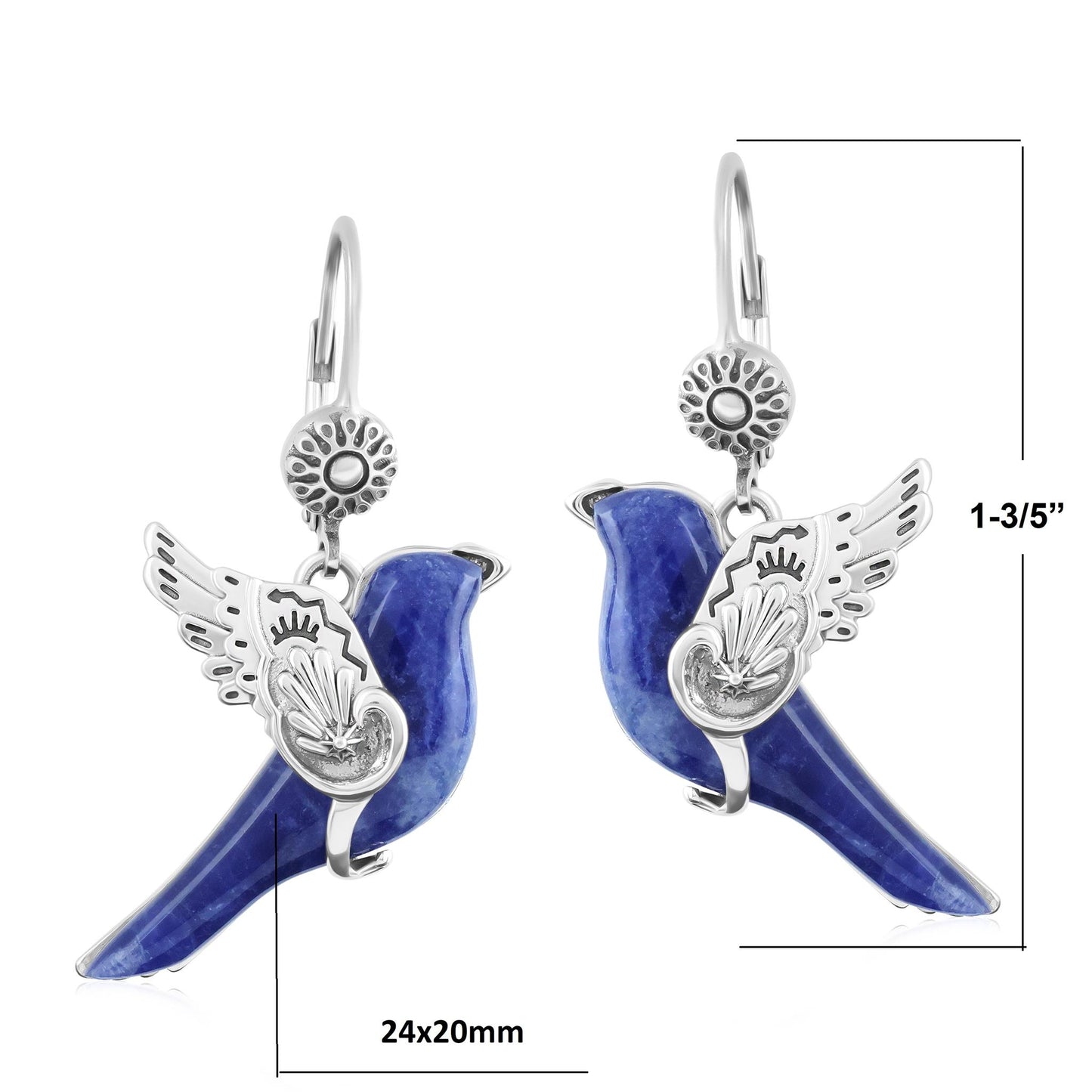 Sterling Silver Sodalite Spirit Bird Lever Back Earrings