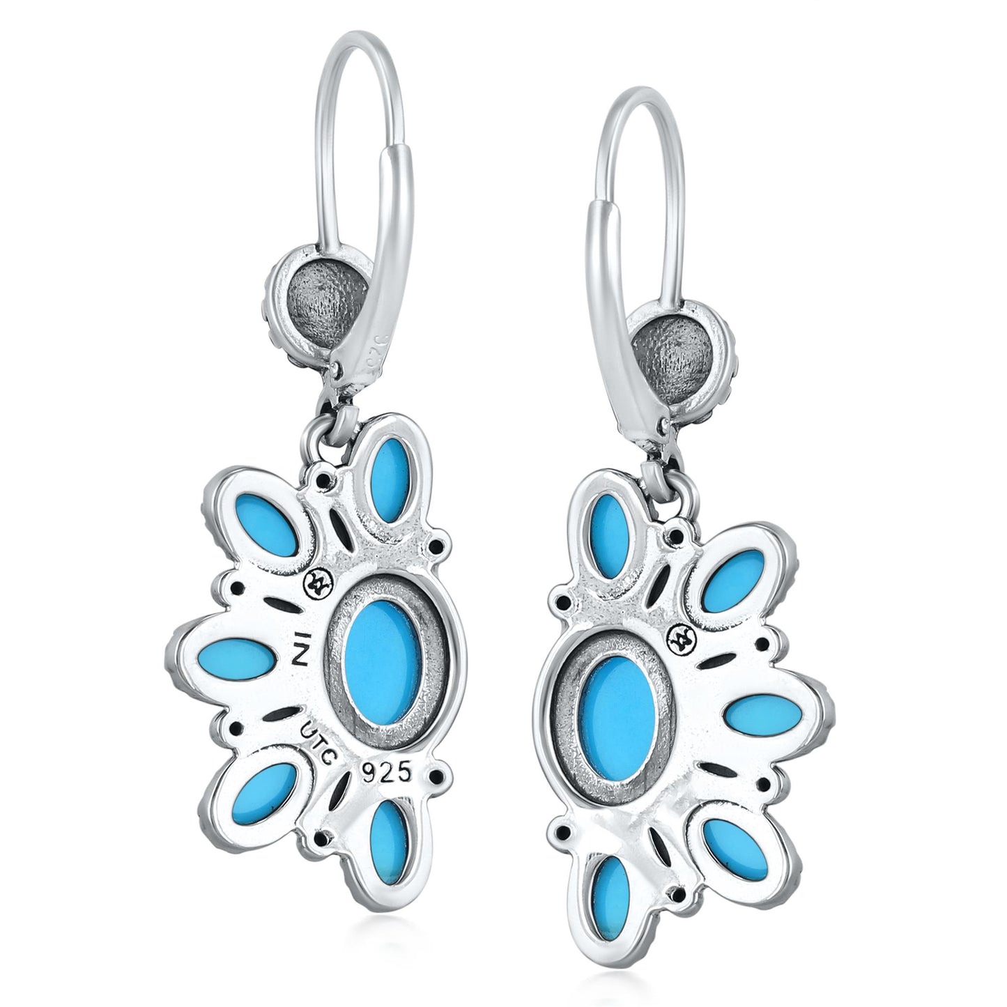 Sterling Silver Half Cluster Sleeping Beauty Turquoise Lever Back Earrings