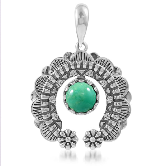 Sterling Silver Green Turquoise Round Cut Naja Pendant Enhancer
