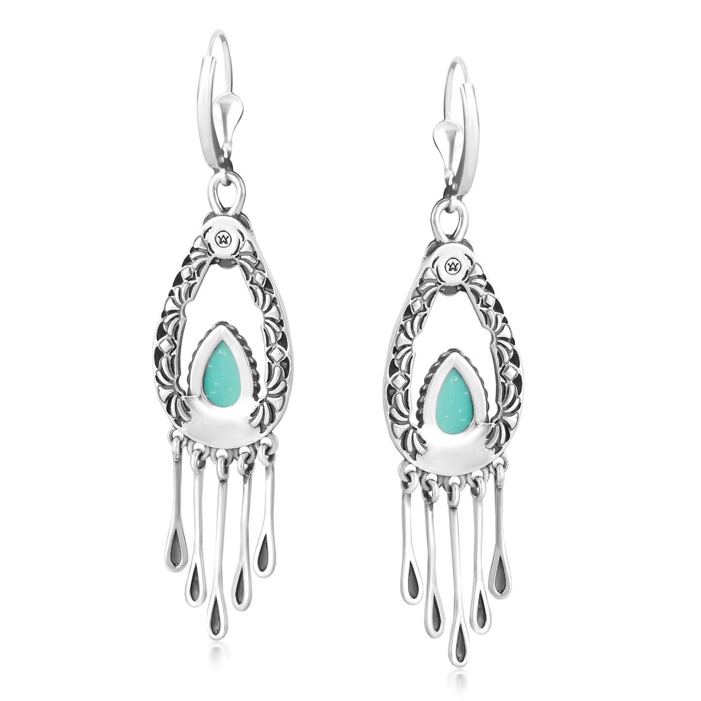 Sterling Silver Green Turquoise Pear-Cut Lever Back Dangle Earrings