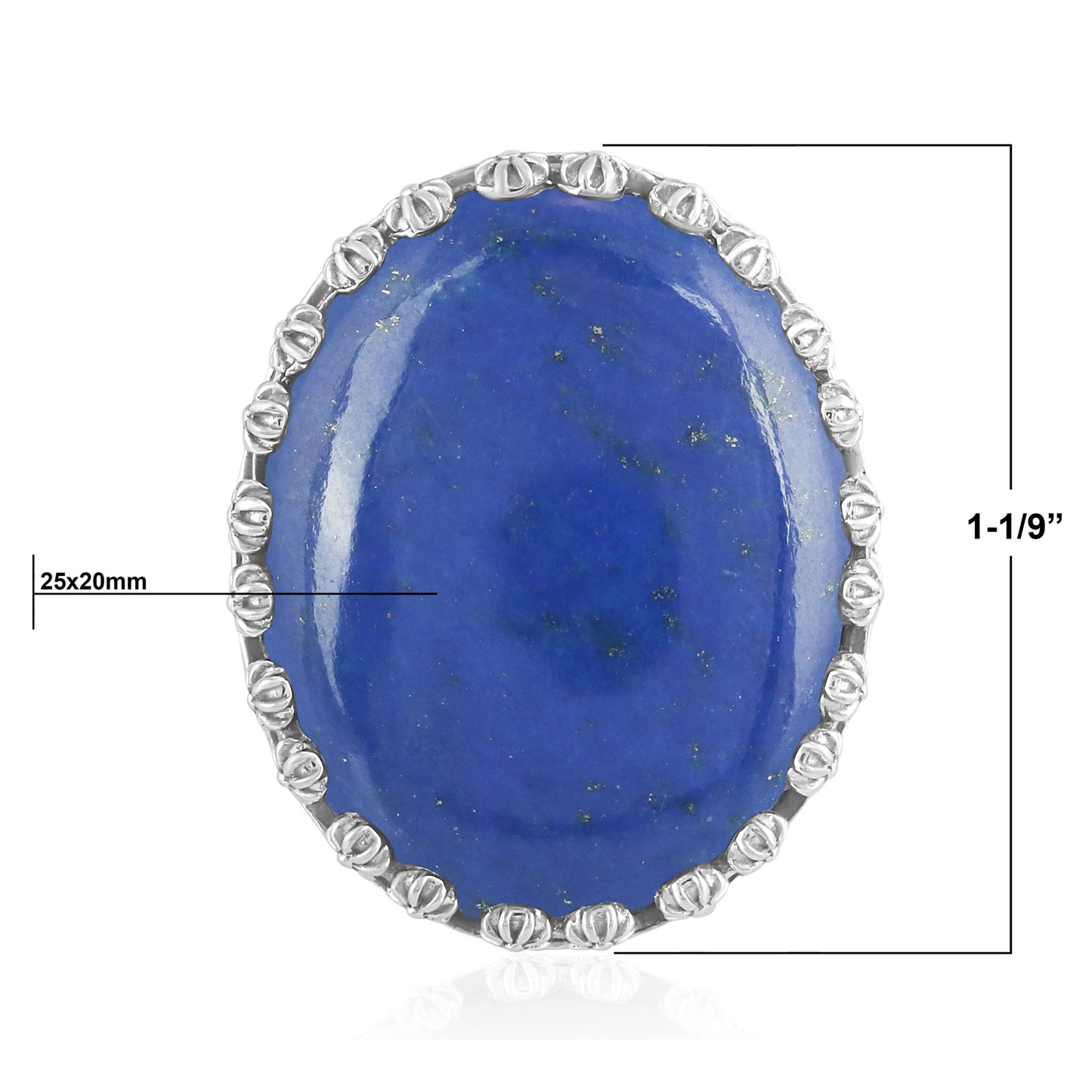Sterling Silver Lapis Concha Flower Border Oval Cut Ring