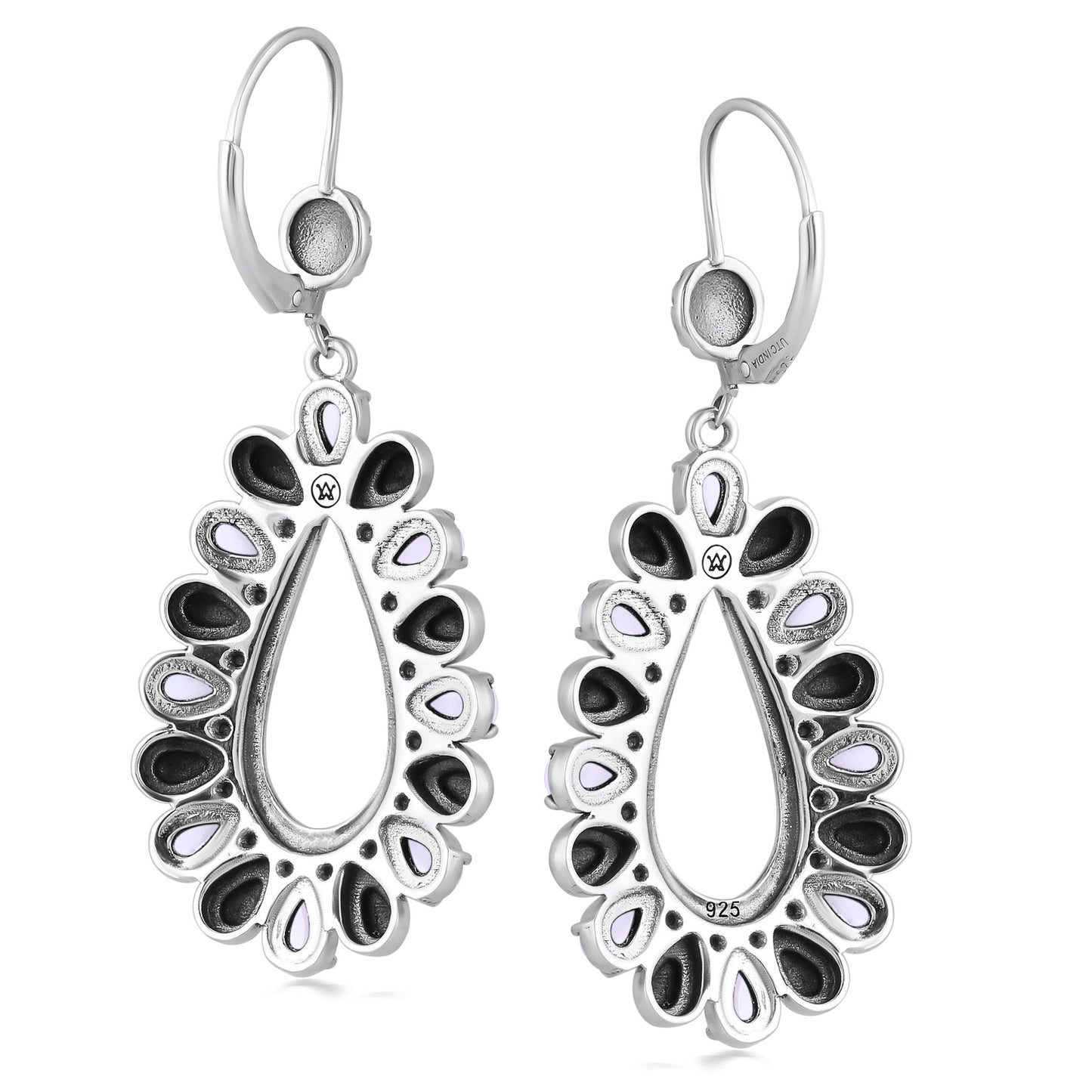 Sterling Silver Blue Lace Agate Open Teardrop Pear-Cut Dangle Earrings