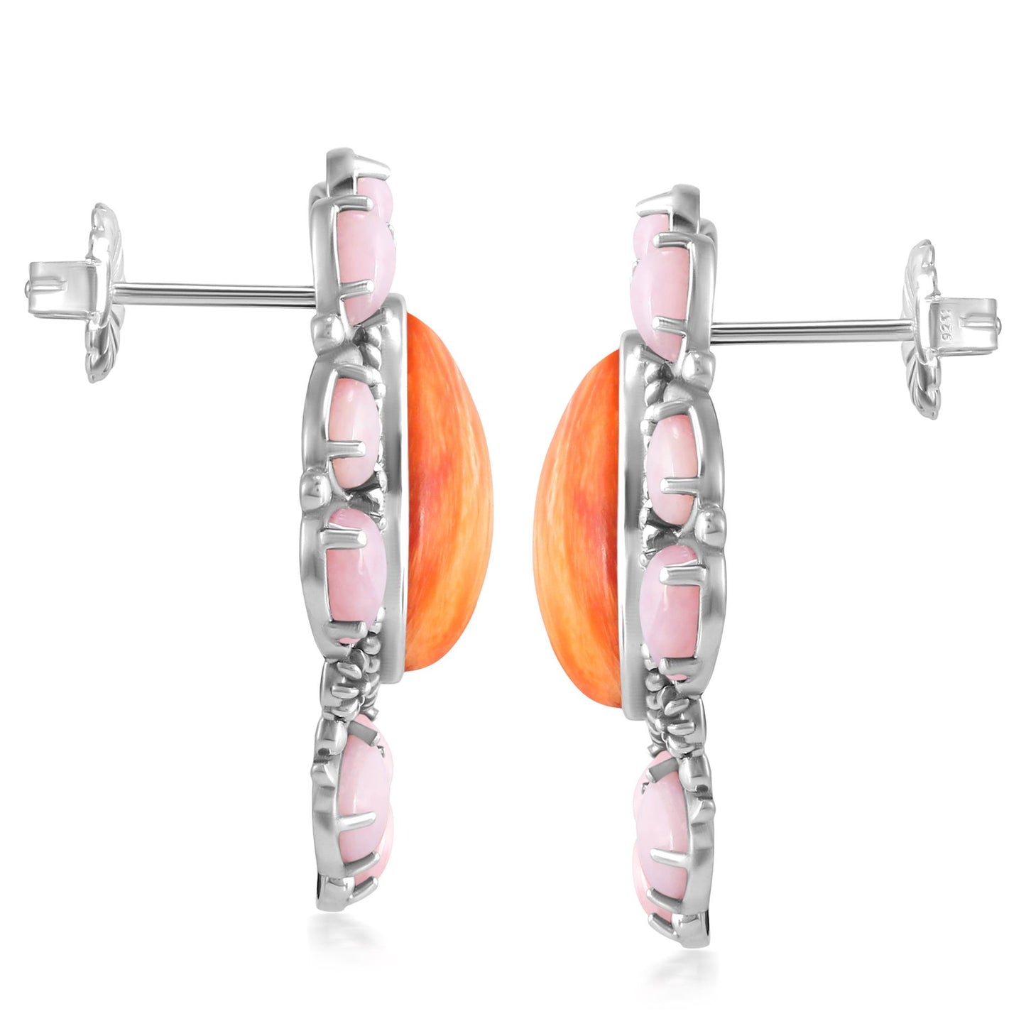 EXCLUSIVELY OURS! Sterling Silver Orange Spiny Oyster and Pink Opal Trillion, Pear and Oval Stud Earrings