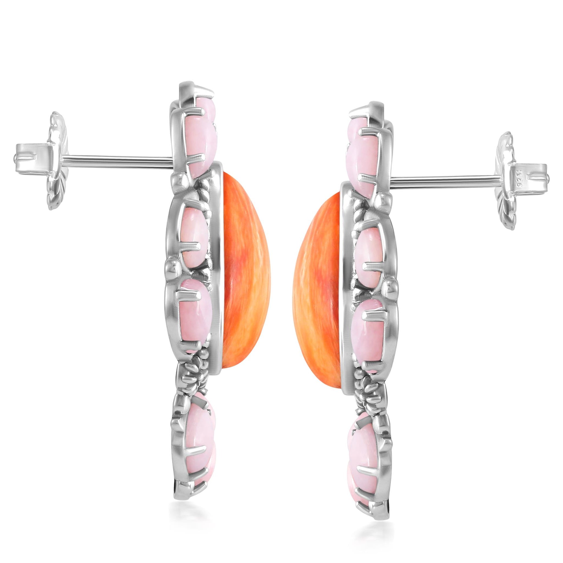 EXCLUSIVELY OURS! Sterling Silver Orange Spiny Oyster and Pink Opal Trillion, Pear and Oval Stud Earrings