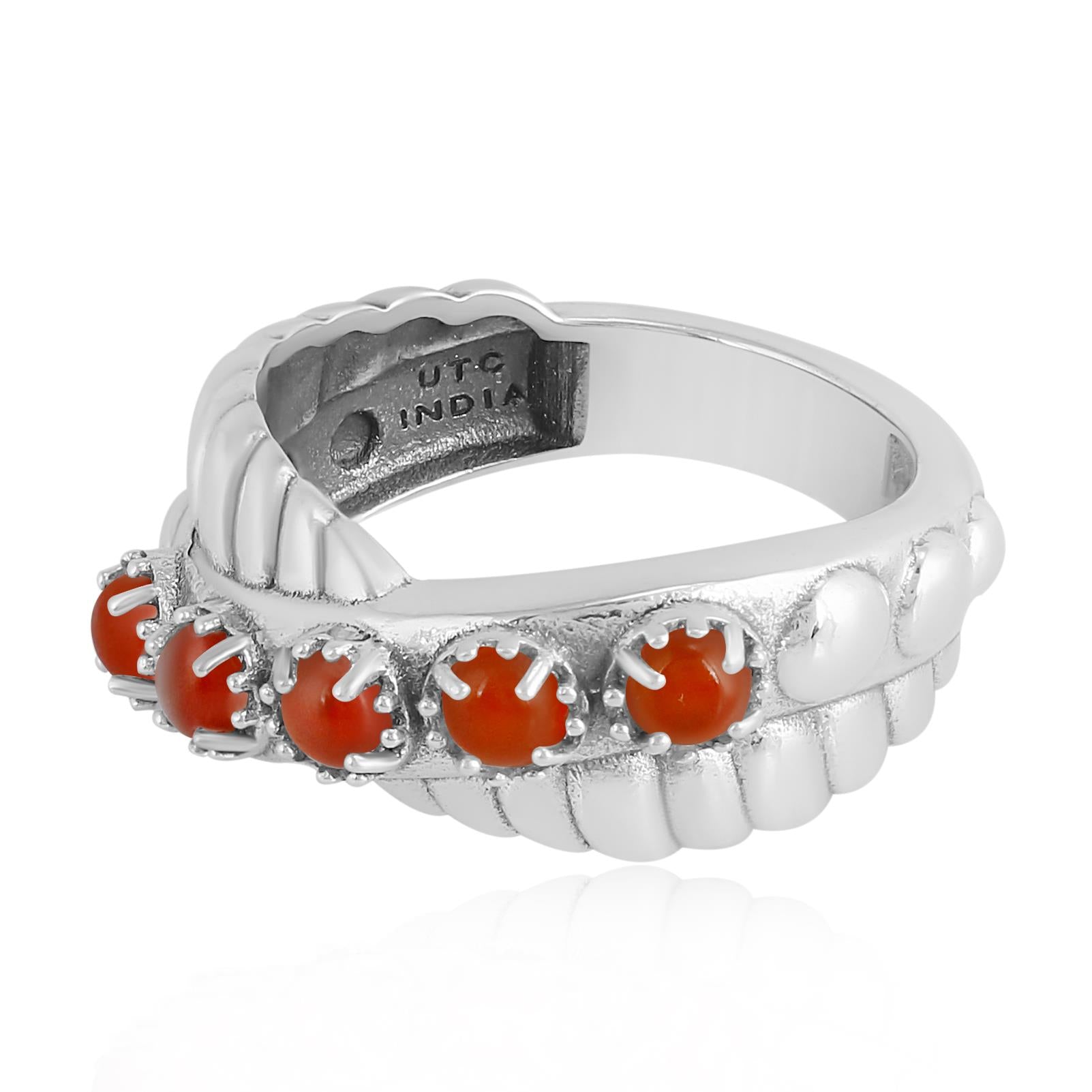 Sterling Silver Red Onyx Twist Band Ring