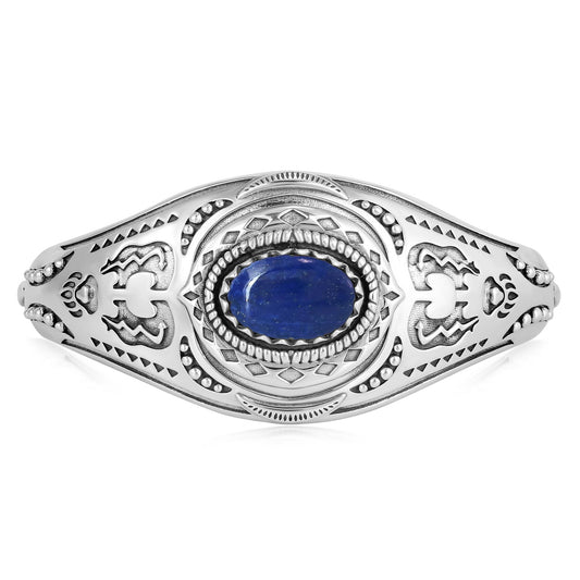 Sterling Silver Lapis Oval Cut Bear Cuff Bracelet