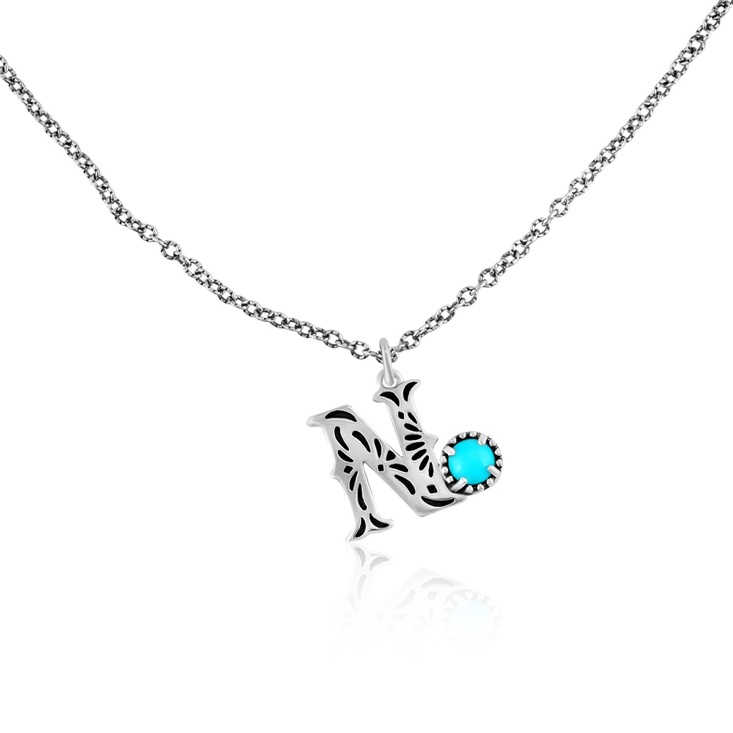 Sterling Silver Sleeping Beauty Turquoise Initial "N" Pendant and Chain Necklace, 17 to 20 Inches