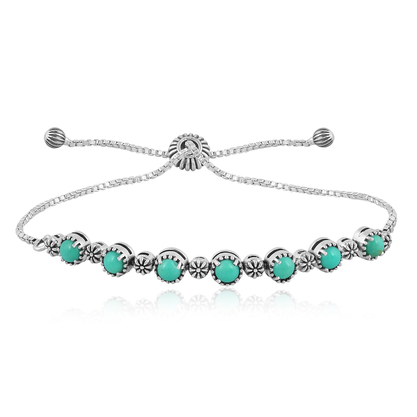 Sterling Silver Turquoise Adjustable Friendship Bracelet