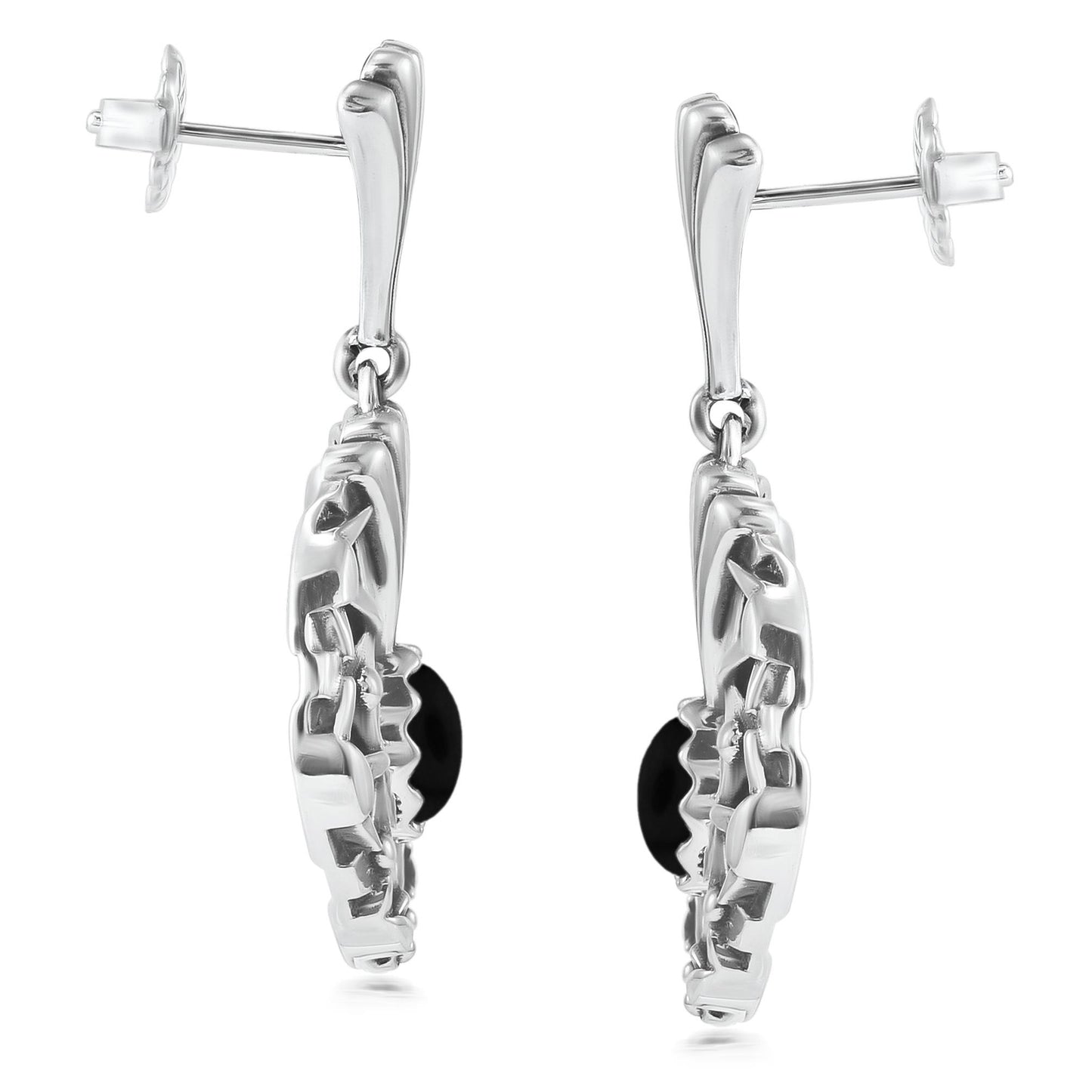 Sterling Silver Black Agate Fritz Casuse Oval Gemstone Naja Earrings