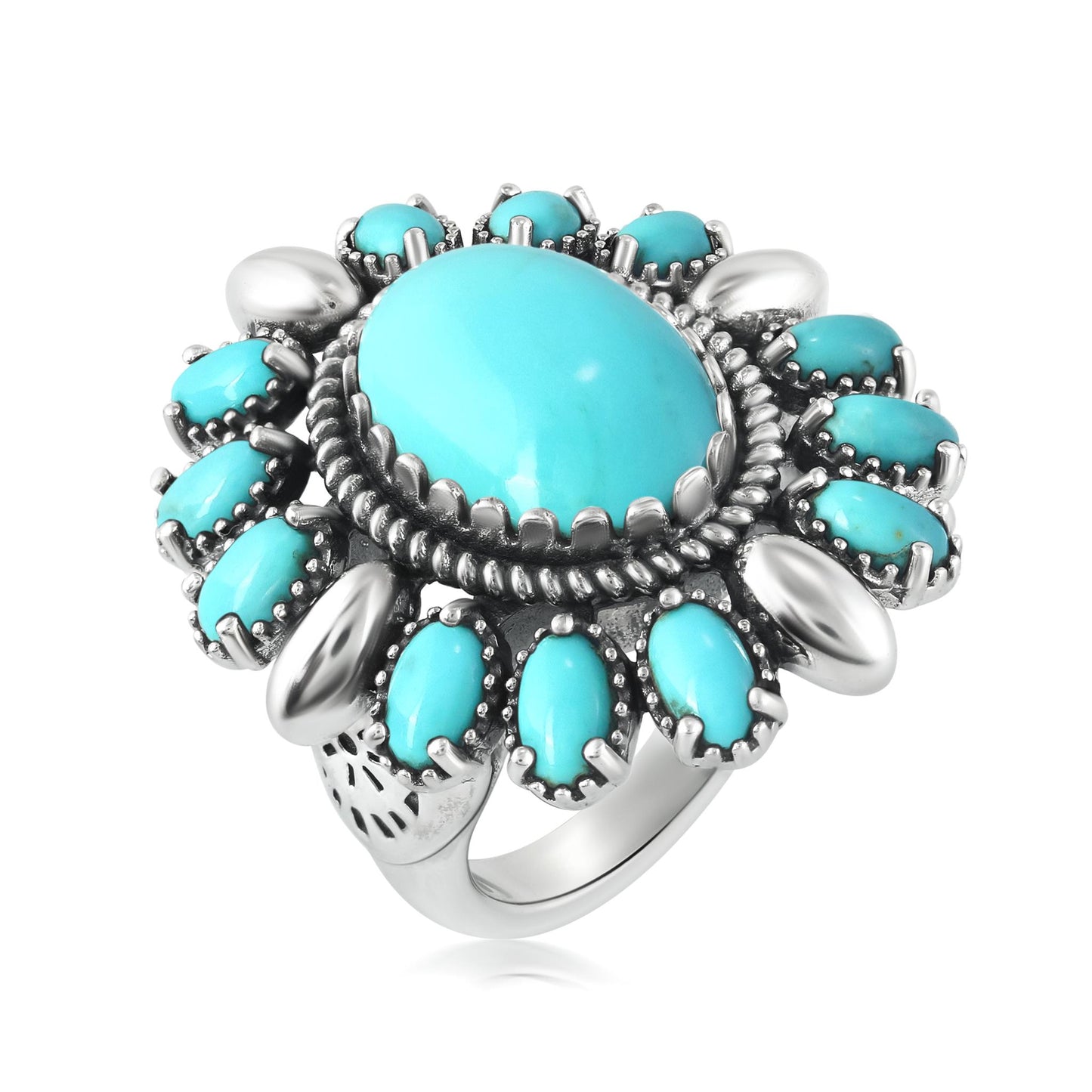 EXCLUSIVELY YOURS! Sterling Silver Kingman Turquoise Oval Floral Cluster Ring