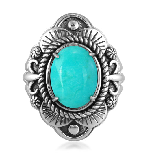 EXCLUSIVELY YOURS! Sterling Silver Kingman Turquoise Oval Scalloped Frame Ring