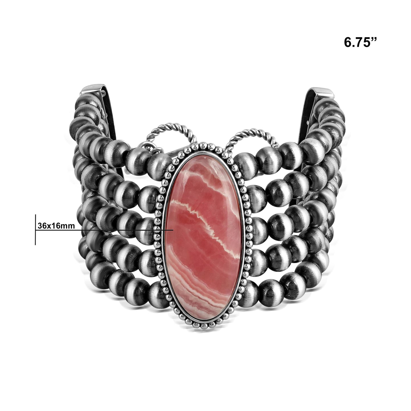 Sterling Silver Oval Rhodochrosite Oval Cut Beaded Toggle Bracelet