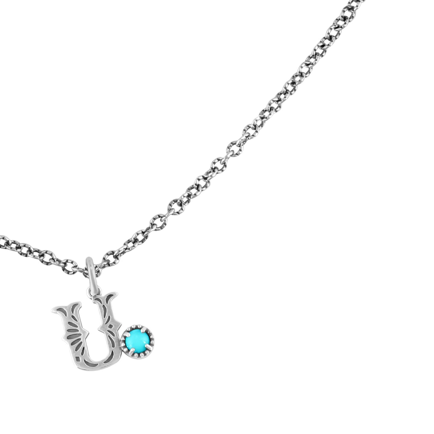 Sterling Silver Sleeping Beauty Turquoise Initial "U" Pendant and Chain Necklace, 17 to 20 Inches