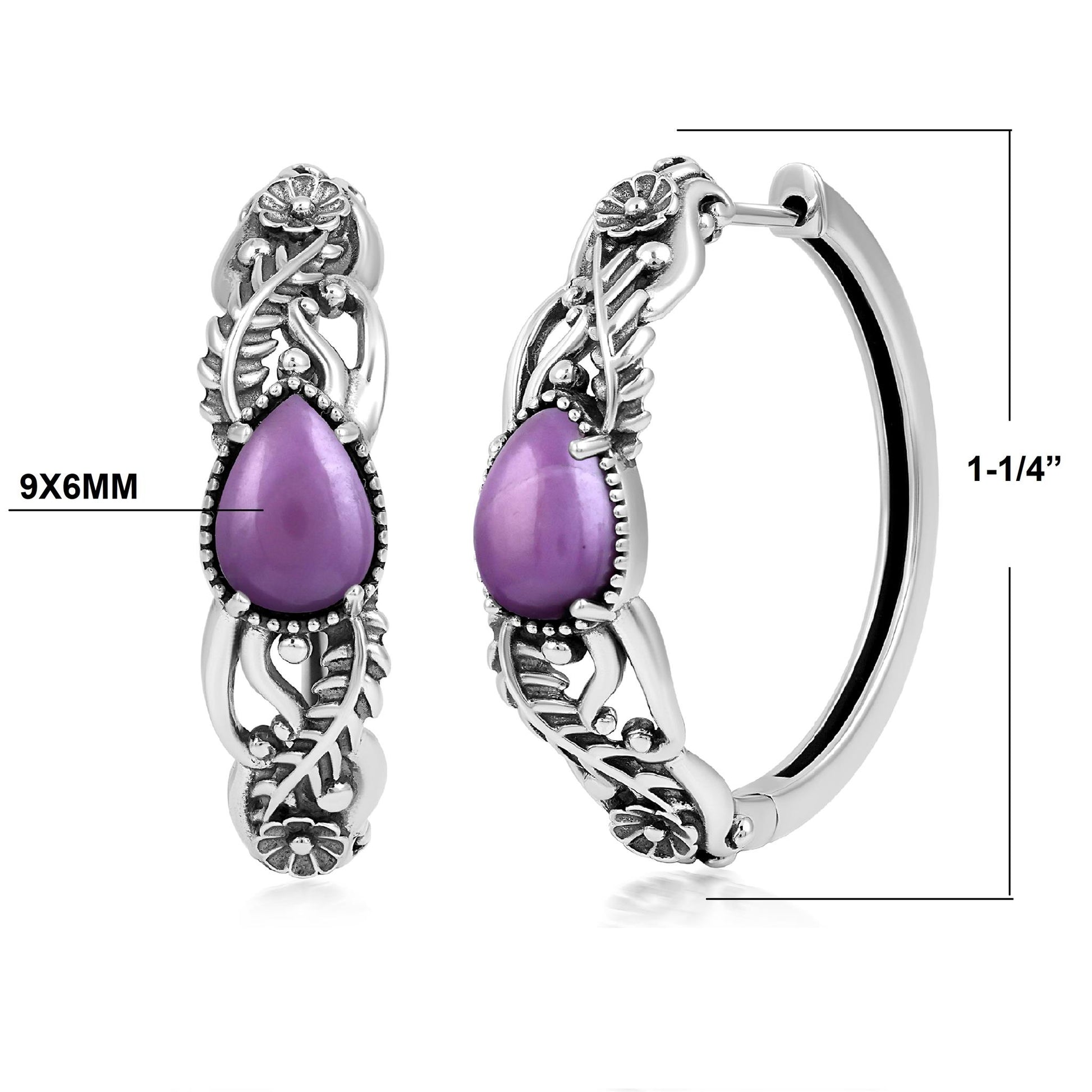 Sterling Silver Phosphosiderite Vine and Leaf Hoop Earrings