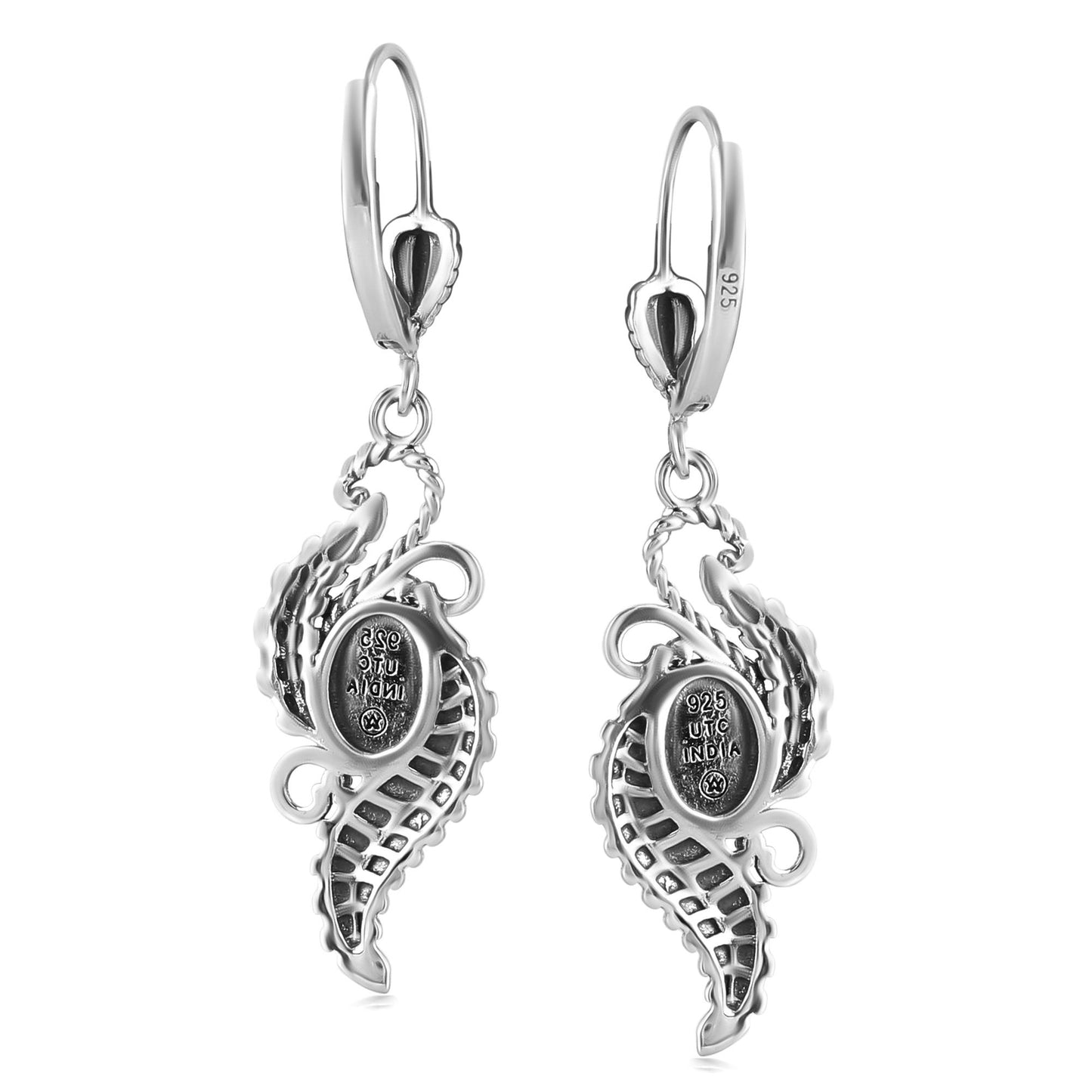 Sterling Silver Sleeping Beauty Turquoise Vine and Leaf Dangle Earrings