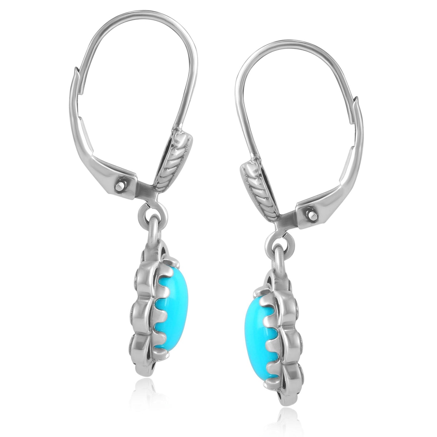 Sterling Silver Kingman Turquoise Concha Lever Back Dangle Earrings