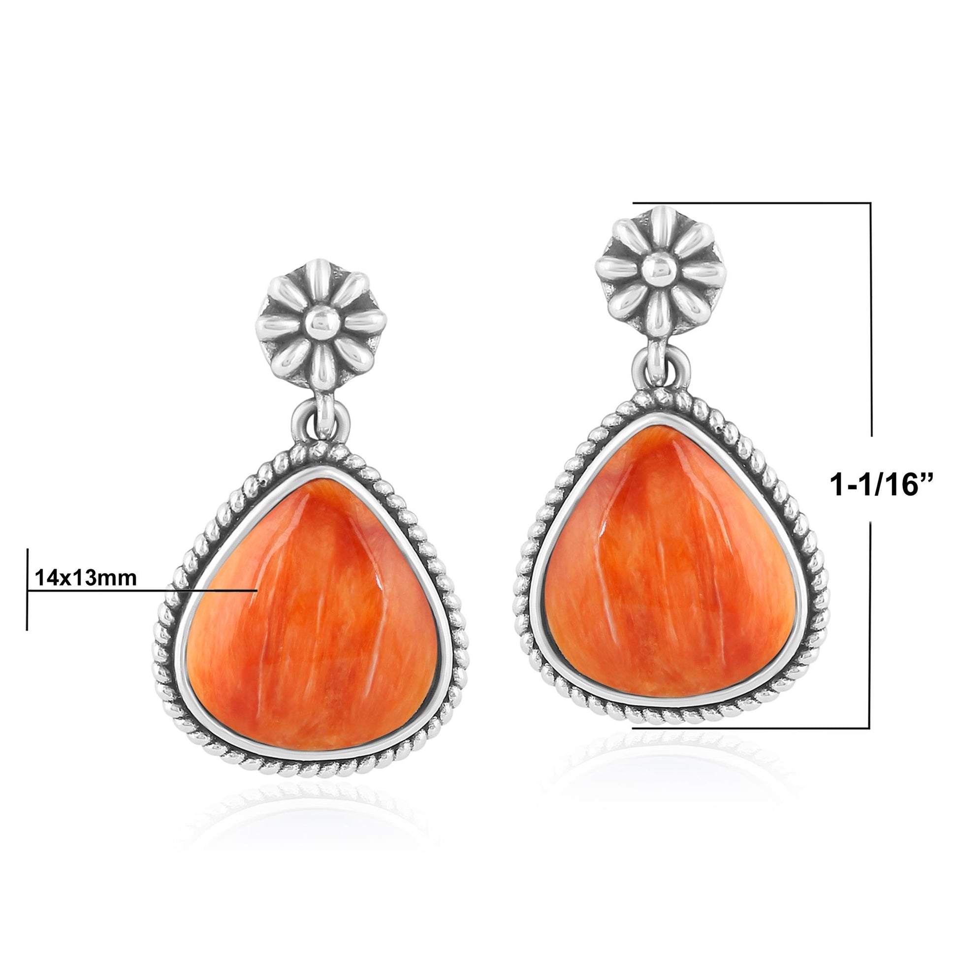 Sterling Silver Orange Spiny Oyster Trillion Cut Post Earrings
