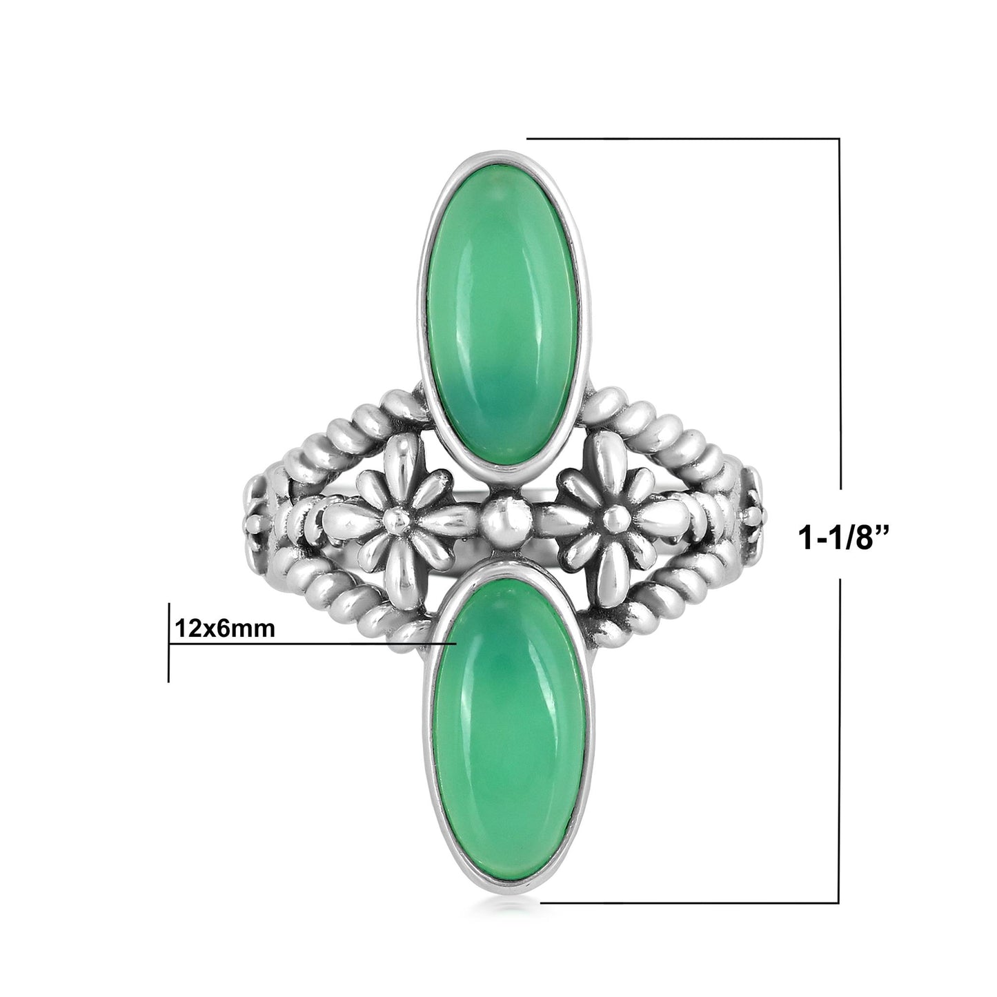 Sterling Silver Chrysoprase North - South Oval Concha Flower Ring