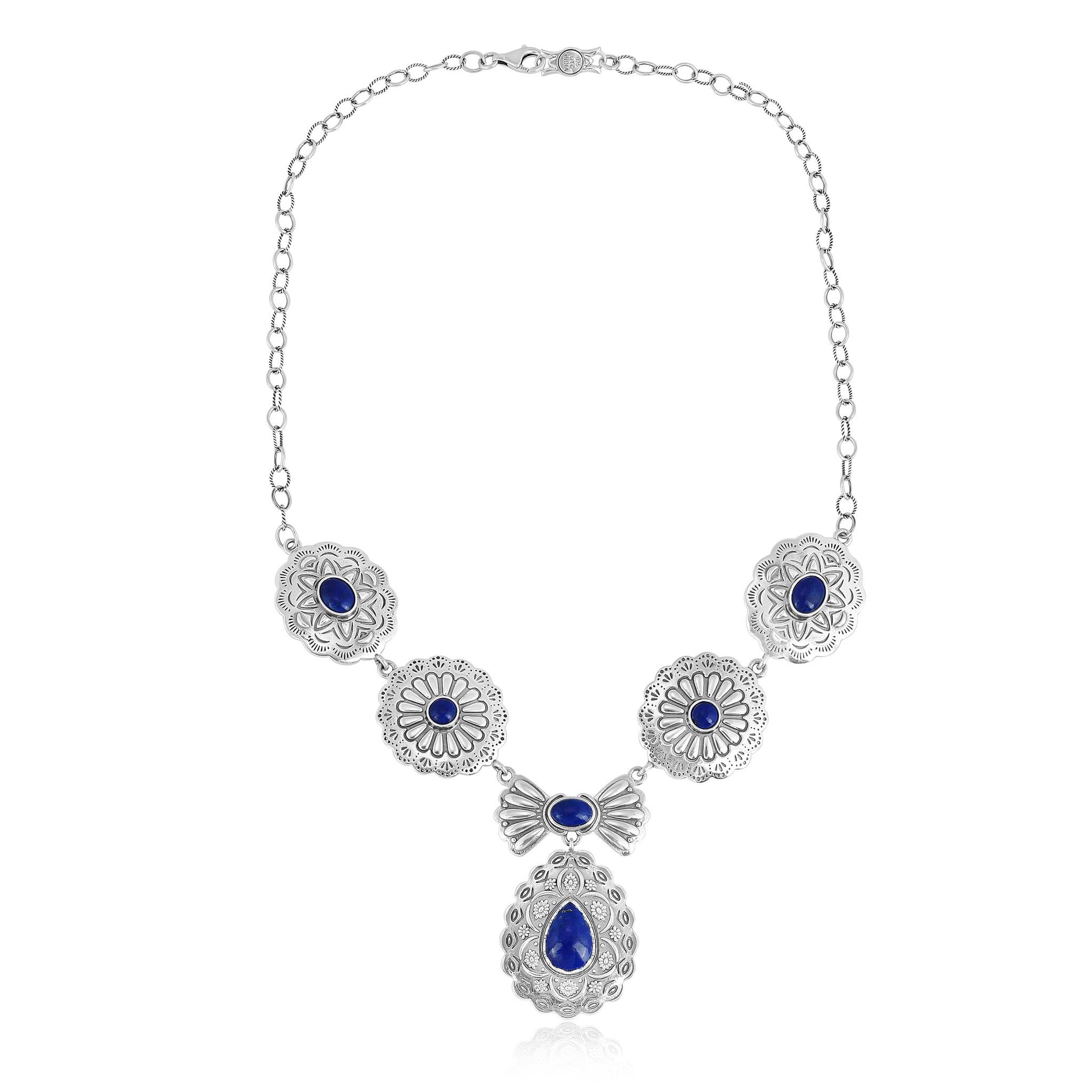 Sterling Silver Lapis Concha Statement Necklace