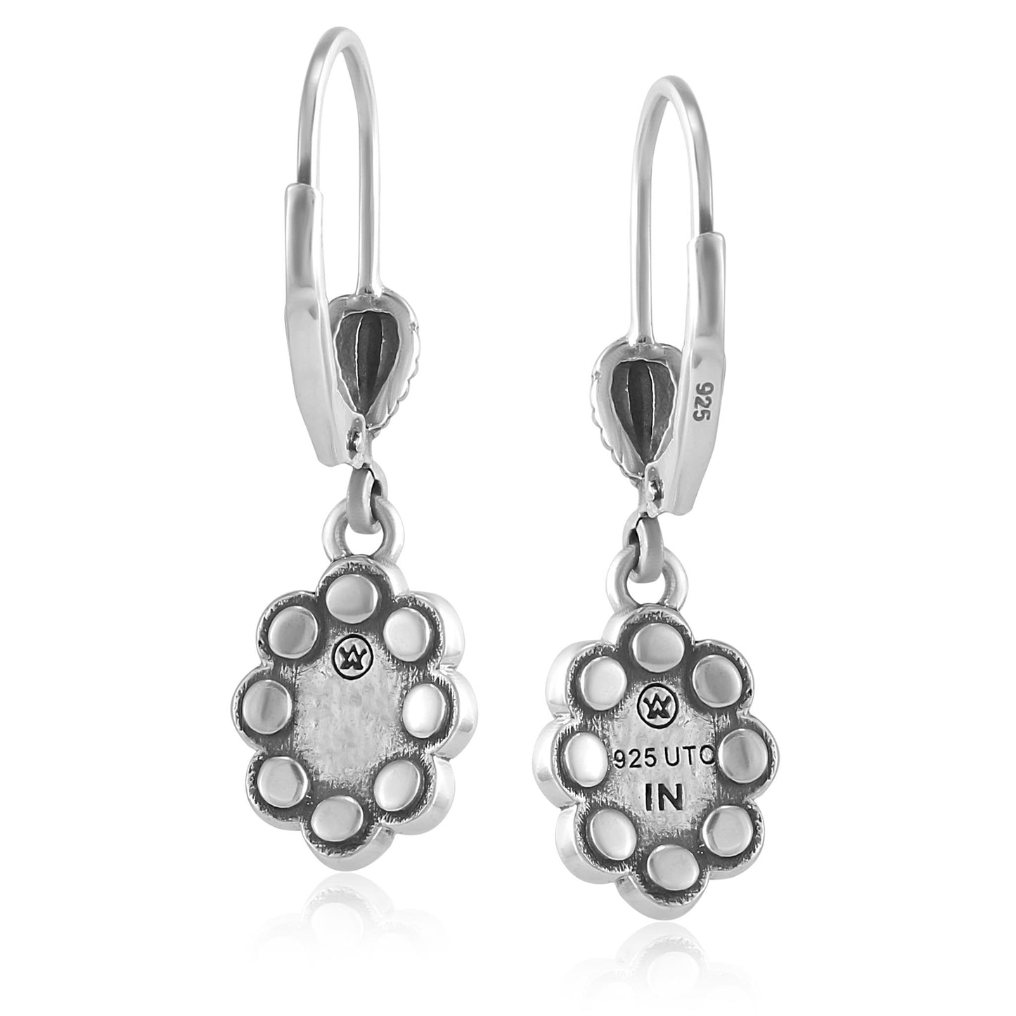 Sterling Silver Kingman Turquoise Concha Lever Back Dangle Earrings