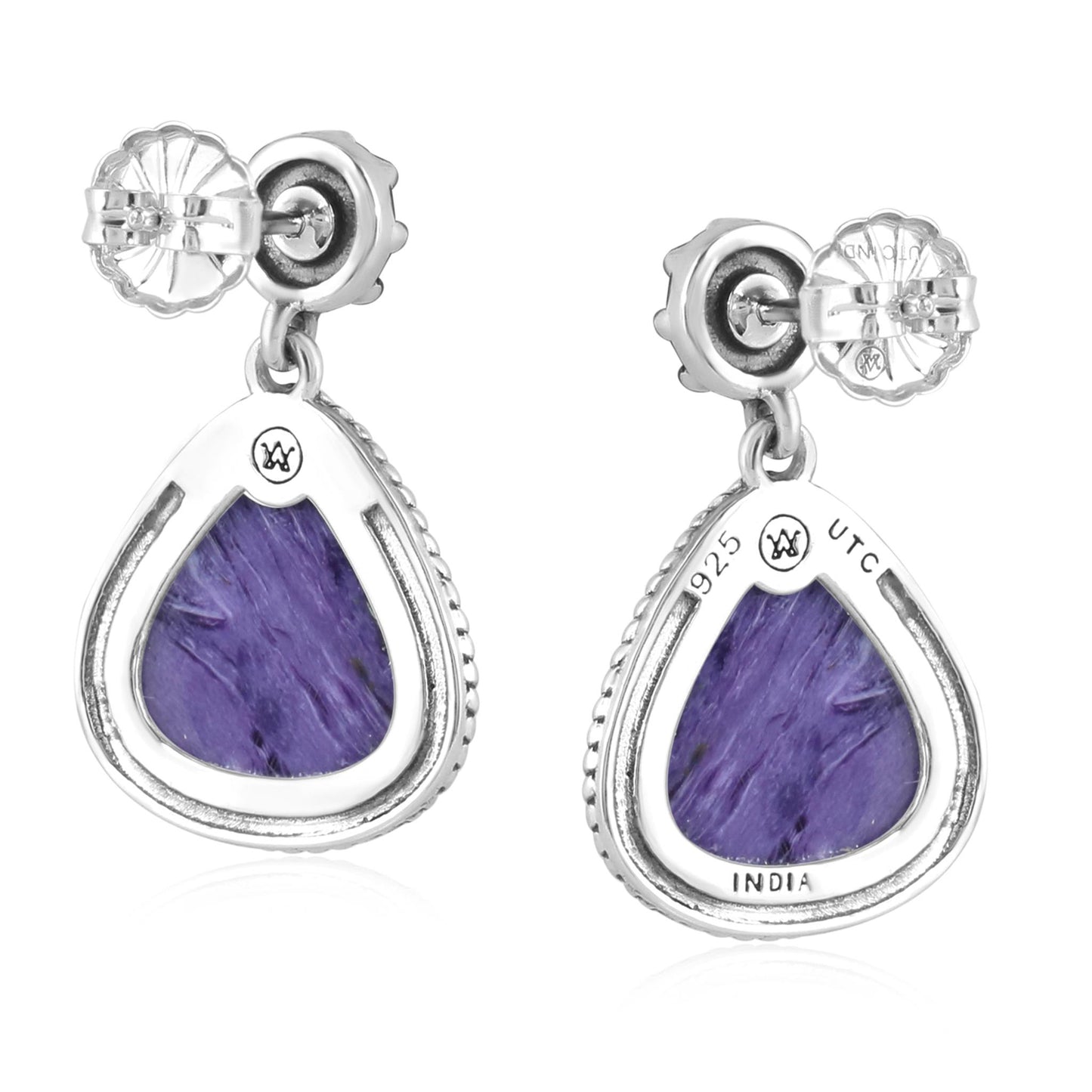 Sterling Silver Charoite Trillion Cut Post Earrings