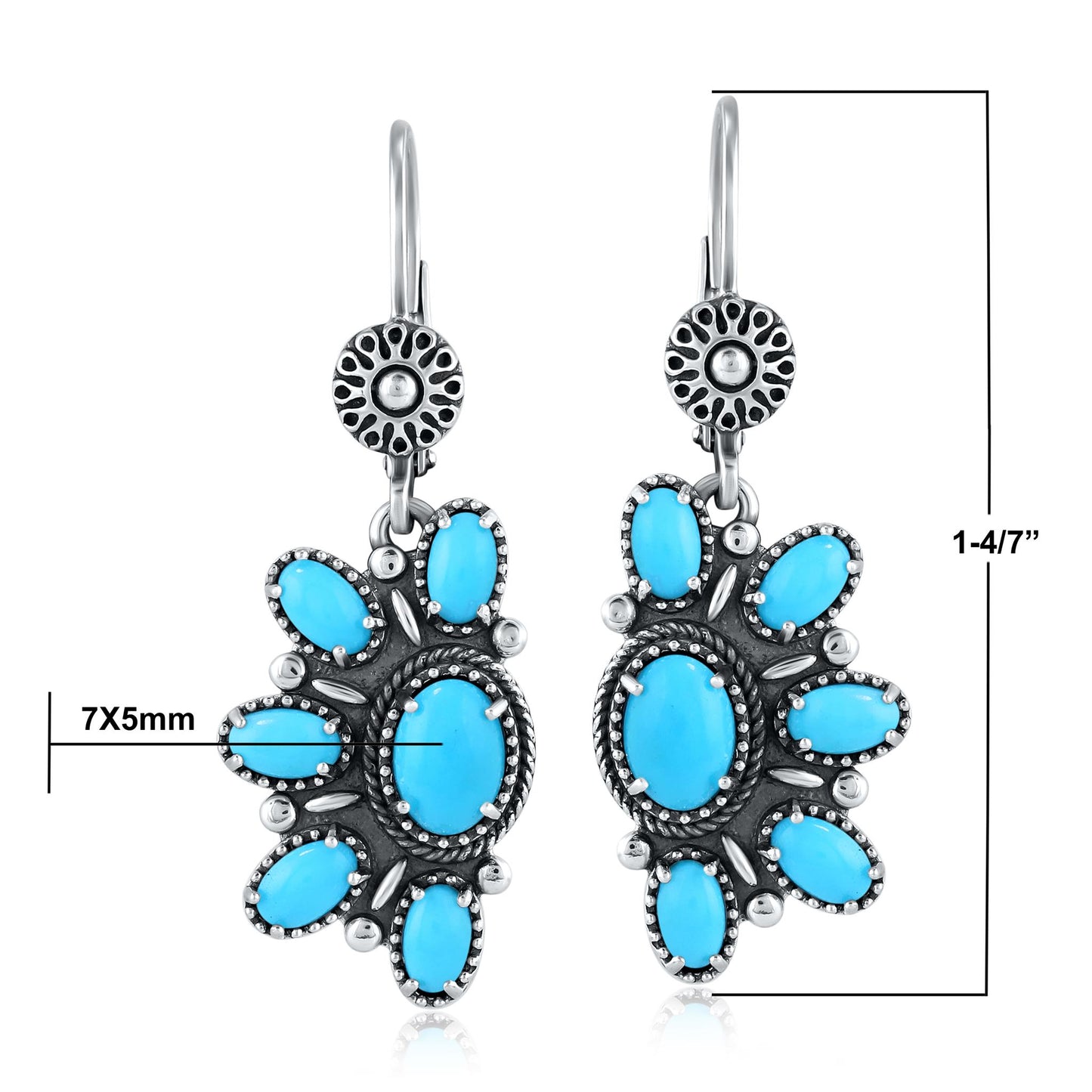 Sterling Silver Half Cluster Sleeping Beauty Turquoise Lever Back Earrings