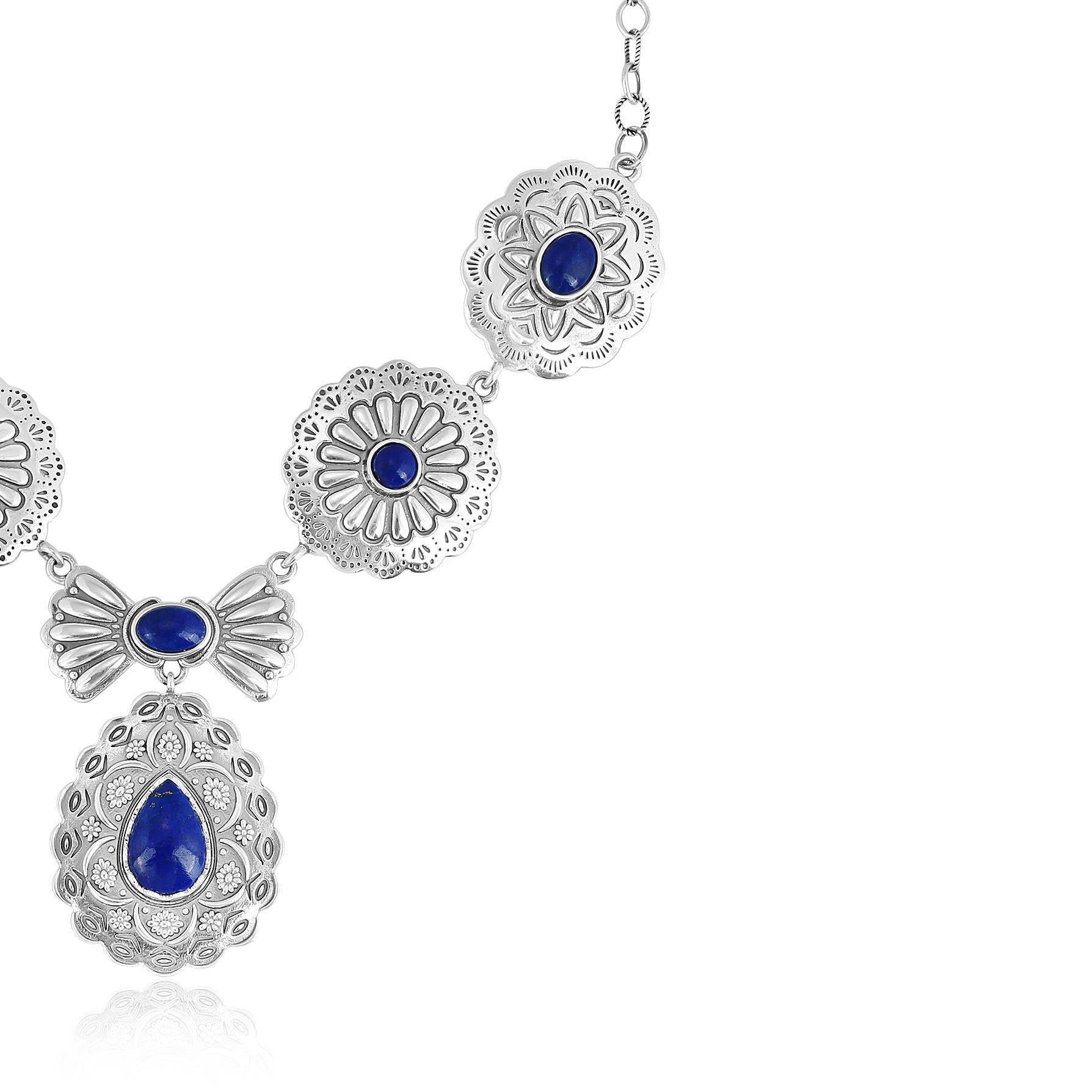Sterling Silver Lapis Concha Statement Necklace