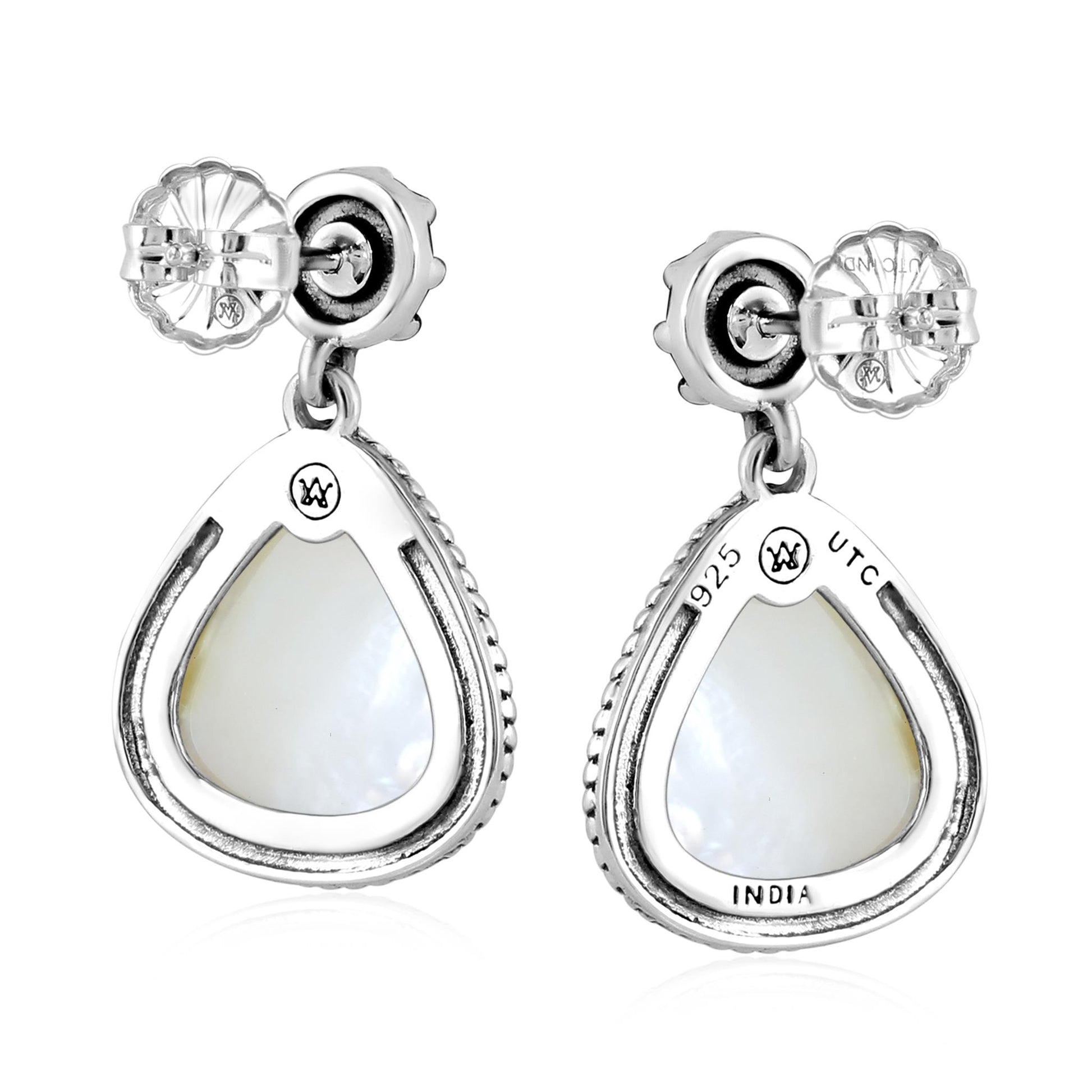 Sterling Silver White Mother of Pearl Trillion Cut Post Earrings