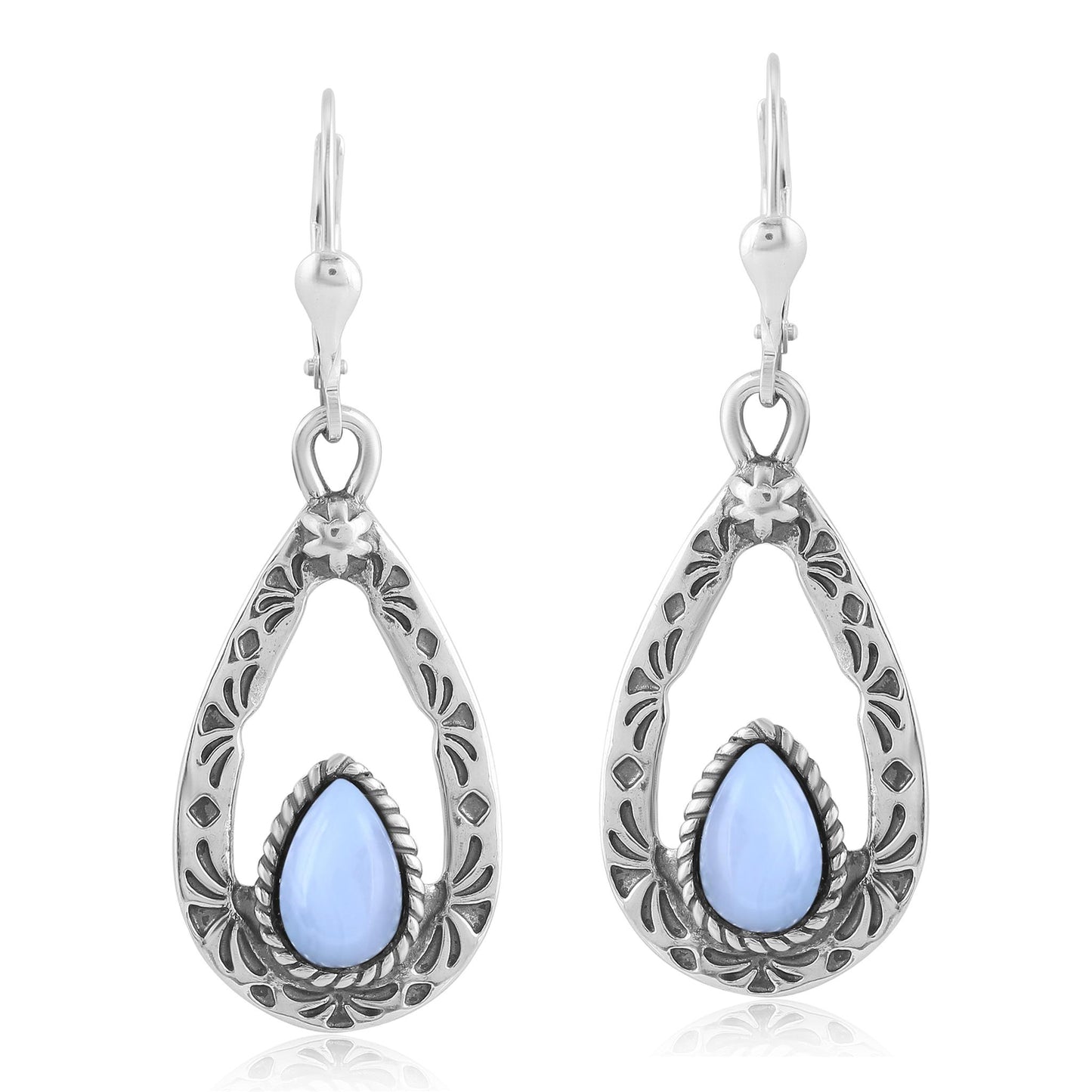 Sterling Silver Blue Lace Agate Open Teardrop Dangle Earrings