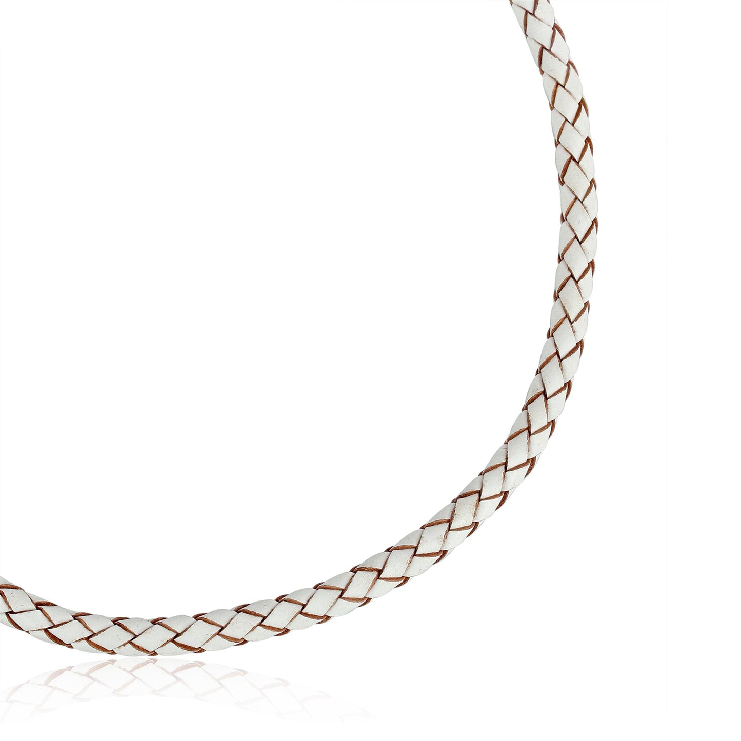Sterling Silver Braided White Leather Toggle Necklace