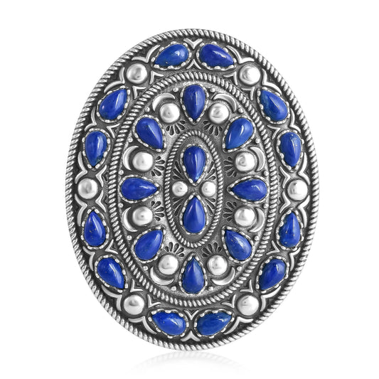 Sterling Silver Lapis Cluster Gemstone Oval Pendant Enhancer