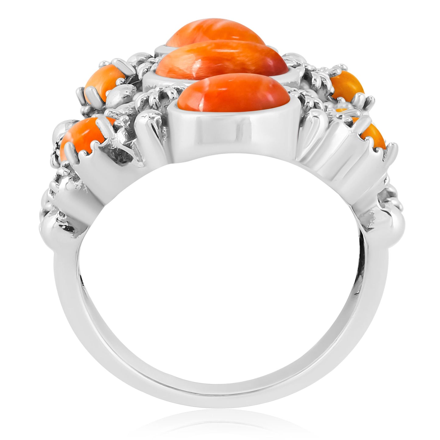 EXCLUSIVELY OURS! Sterling Silver Orange Spiny Oyster 9-Stone Cluster Ring