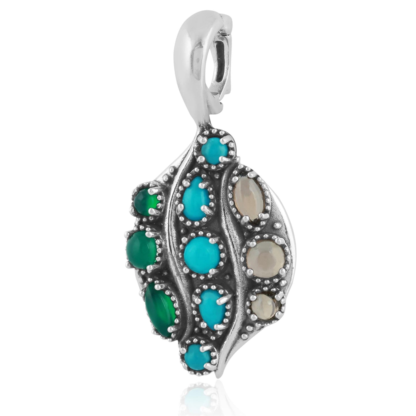 Sterling Silver Sleeping Beauty Turquoise, Green Onyx and Smoky Quartz Rio Grande Pendant Enhancer