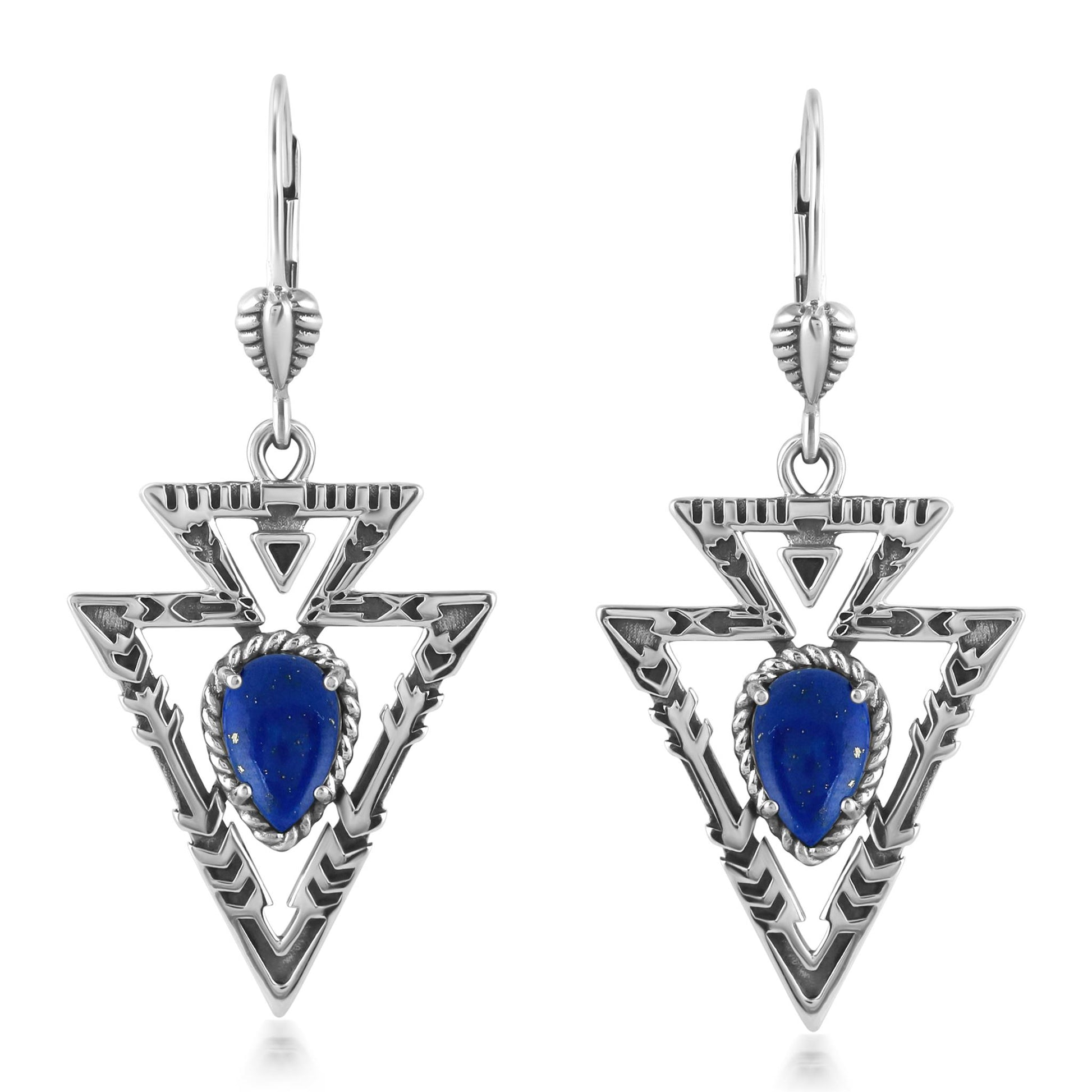 Sterling Silver Lapis Arrowhead Lever Back Earrings