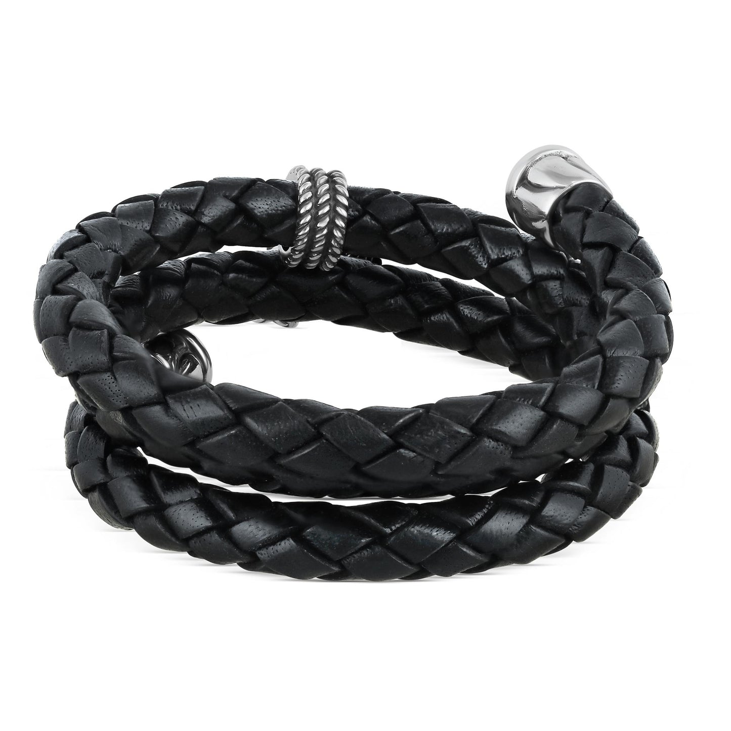 Sterling Silver Sleeping Beauty Turquoise Black Leather Initial "N" Coil Bracelet