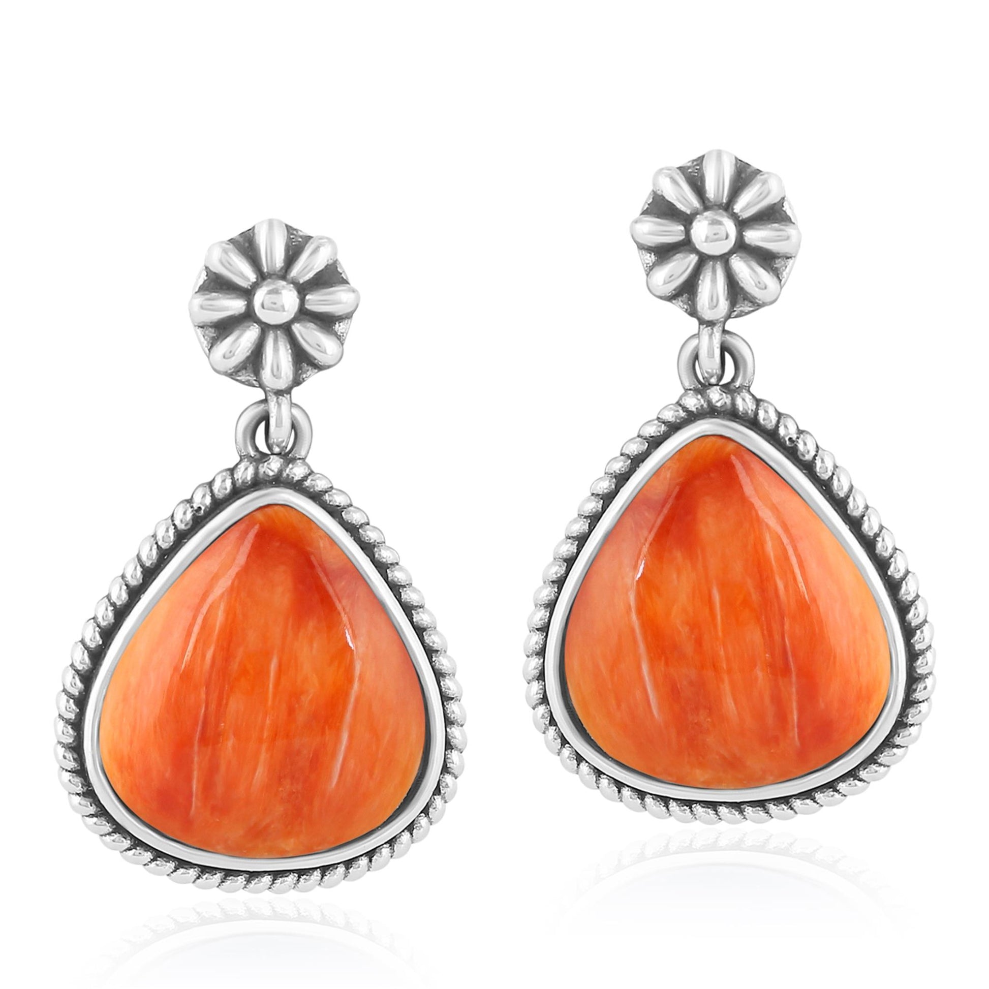 Sterling Silver Orange Spiny Oyster Trillion Cut Post Earrings